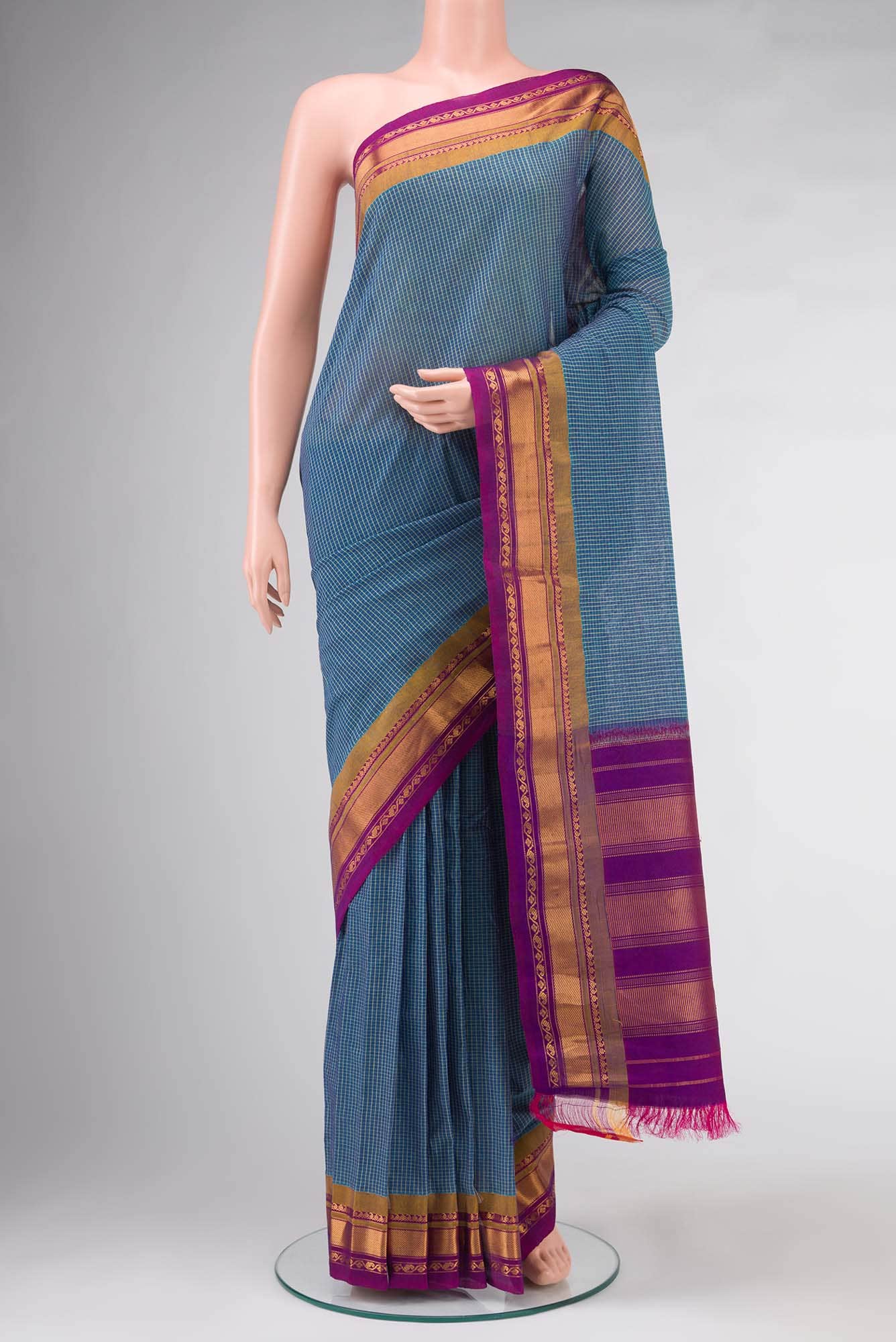 Blue Gadwal cotton Saree
