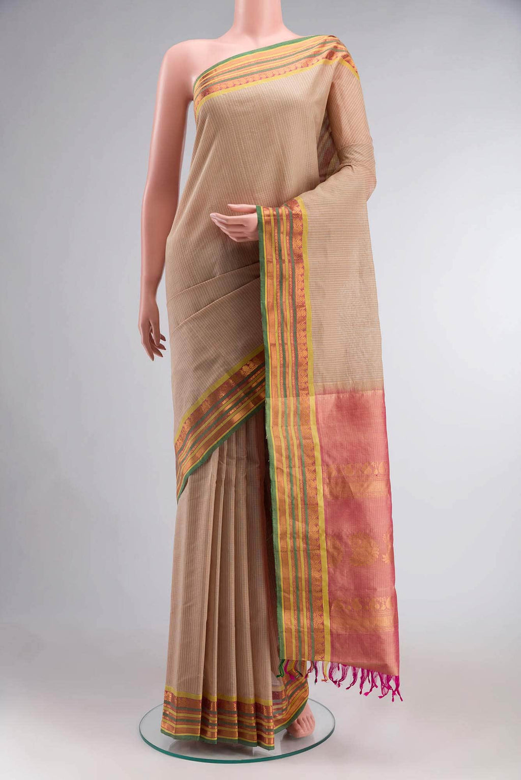 Beige Gadwal Silk Cotton Saree