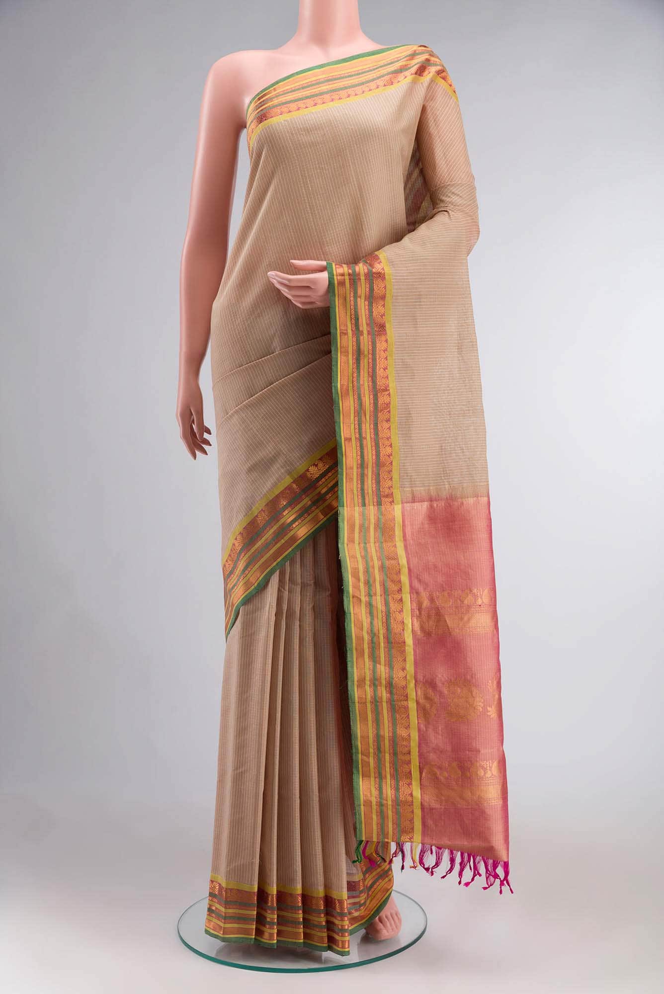 Beige Gadwal Silk Cotton Saree