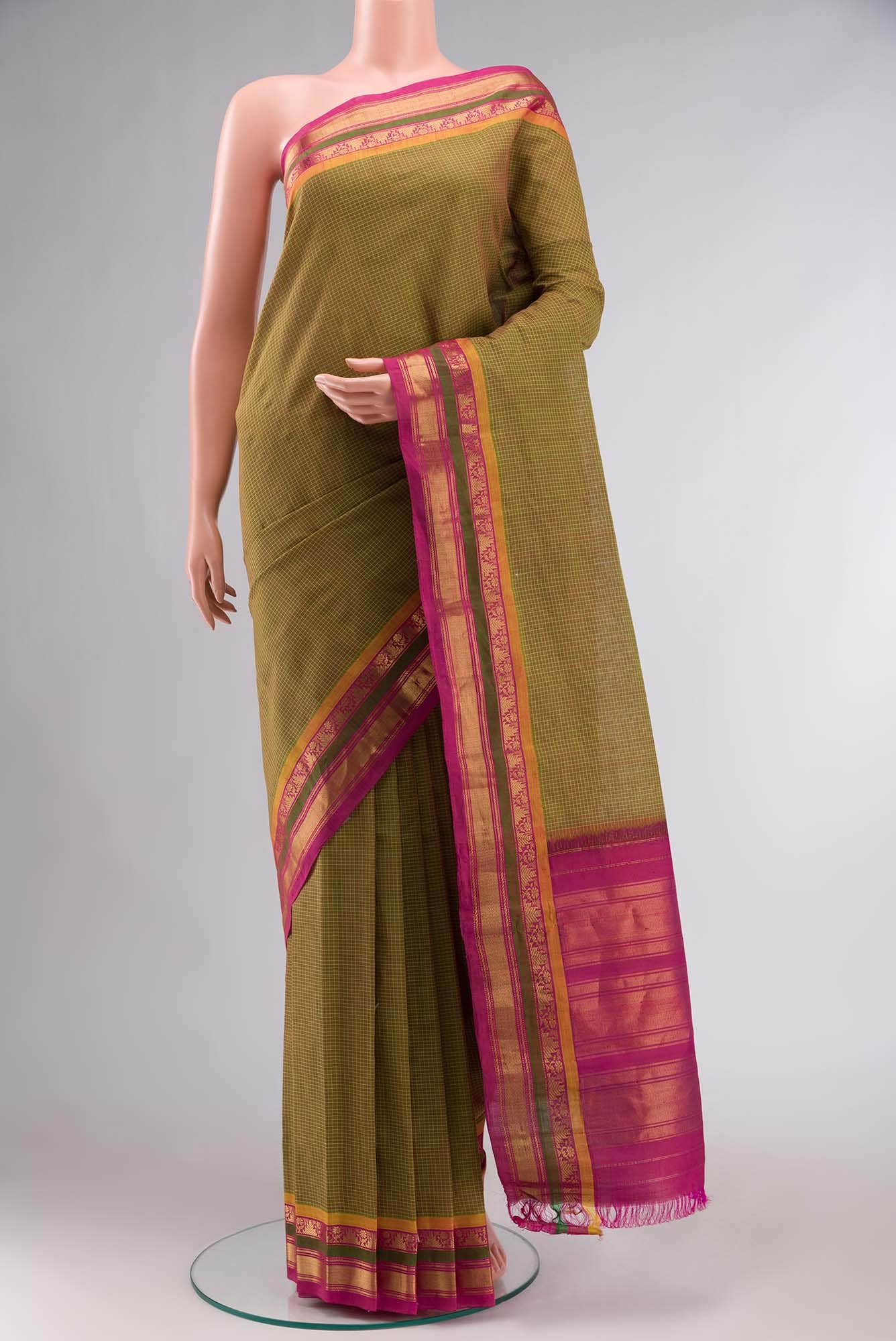 Green Gadwal cotton Saree