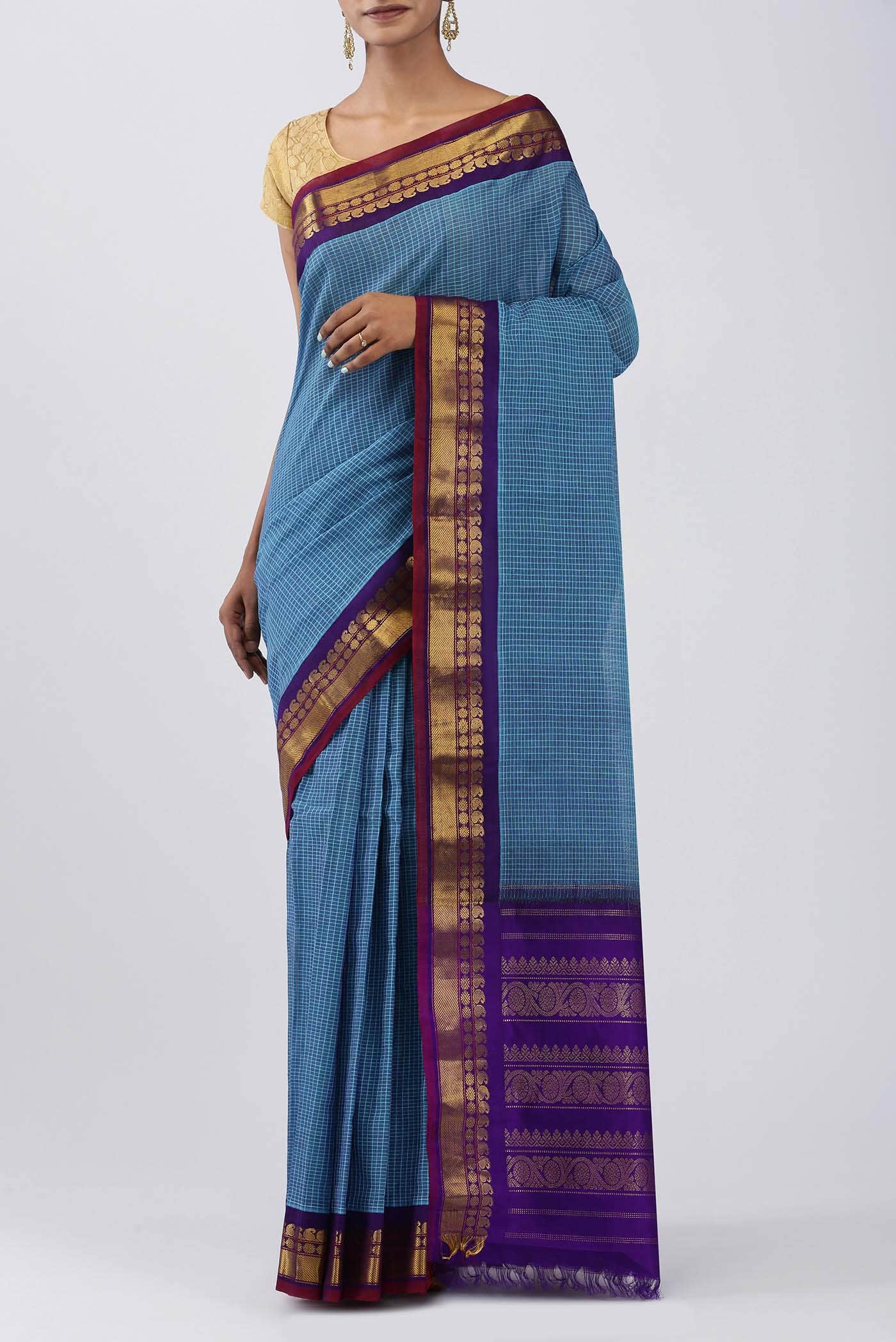 Blue Gadwal cotton Saree