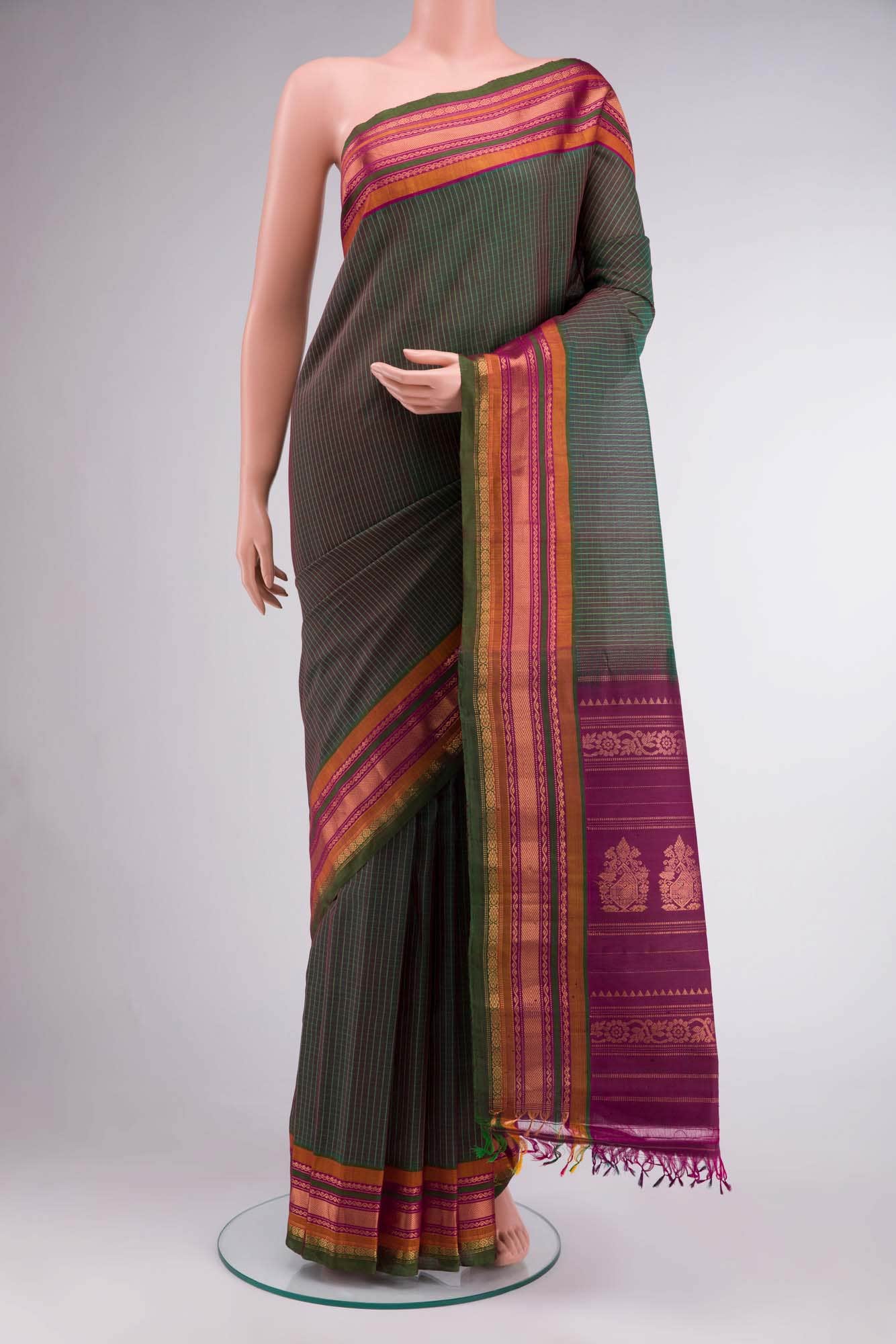 Green Gadwal cotton Saree