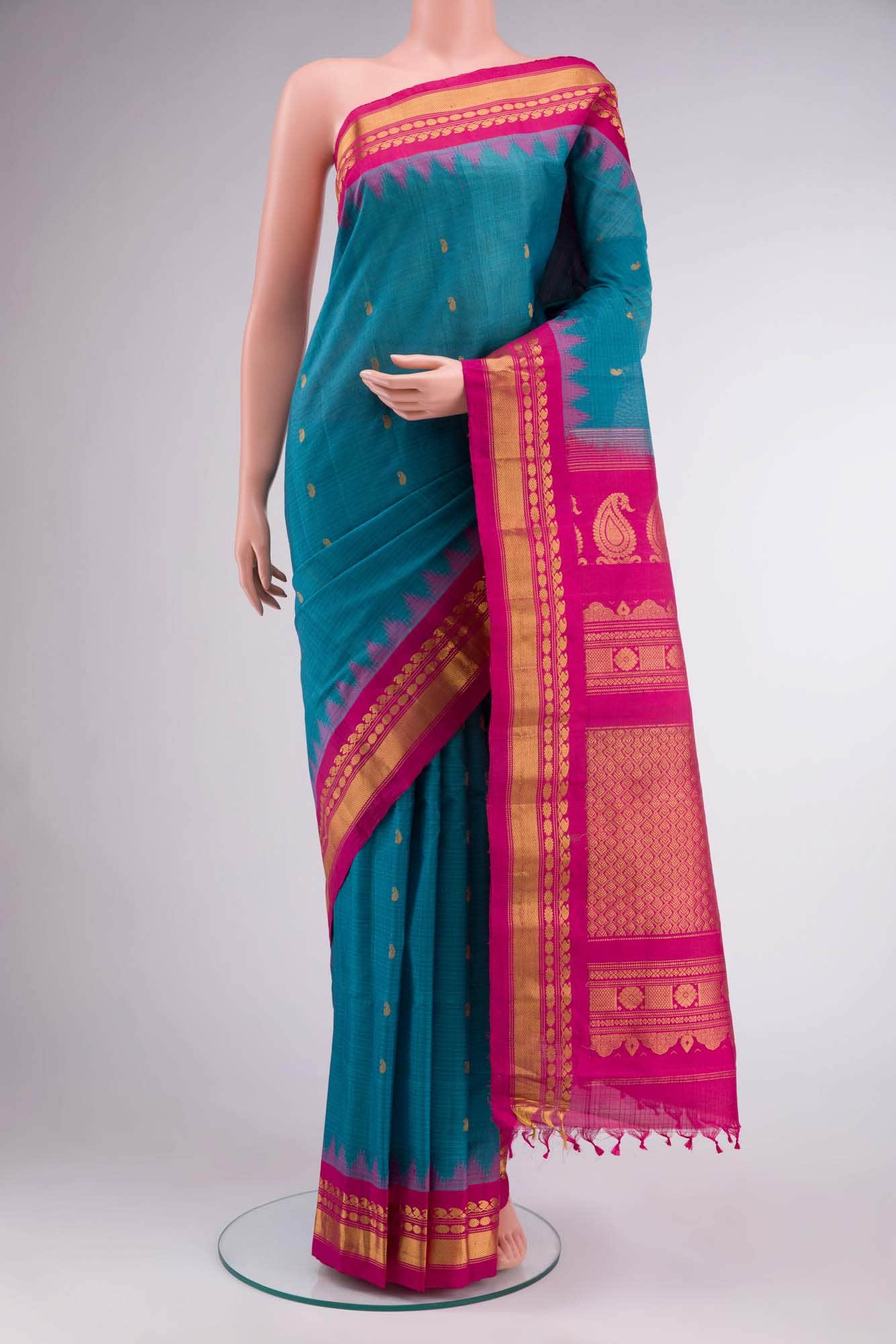Blue Gadwal Silk Cotton Saree