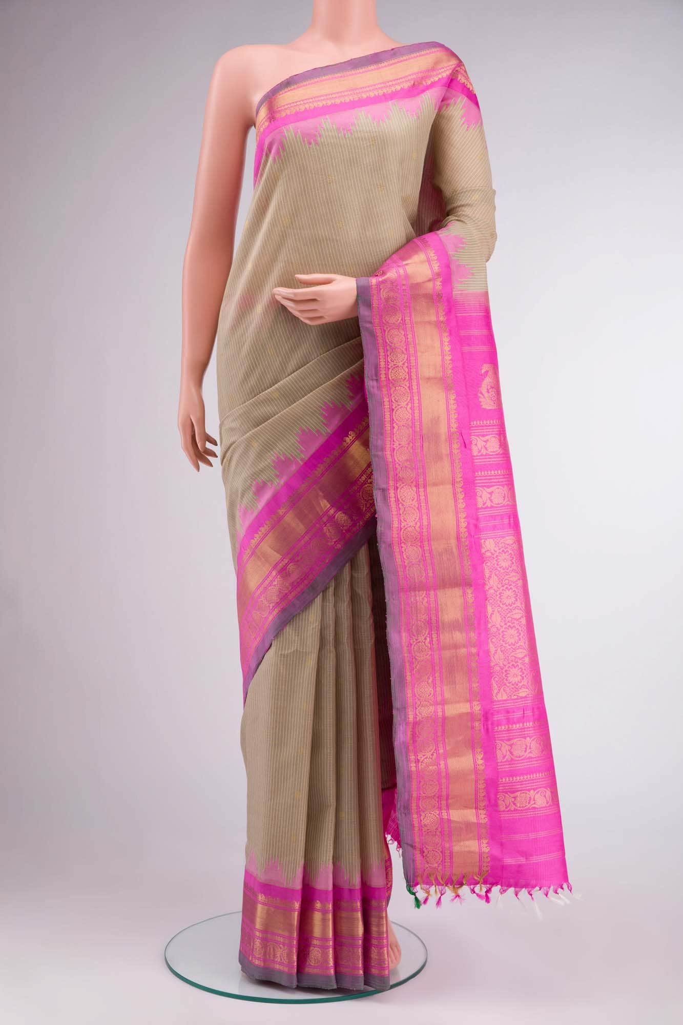 Beige Gadwal Silk Cotton Saree