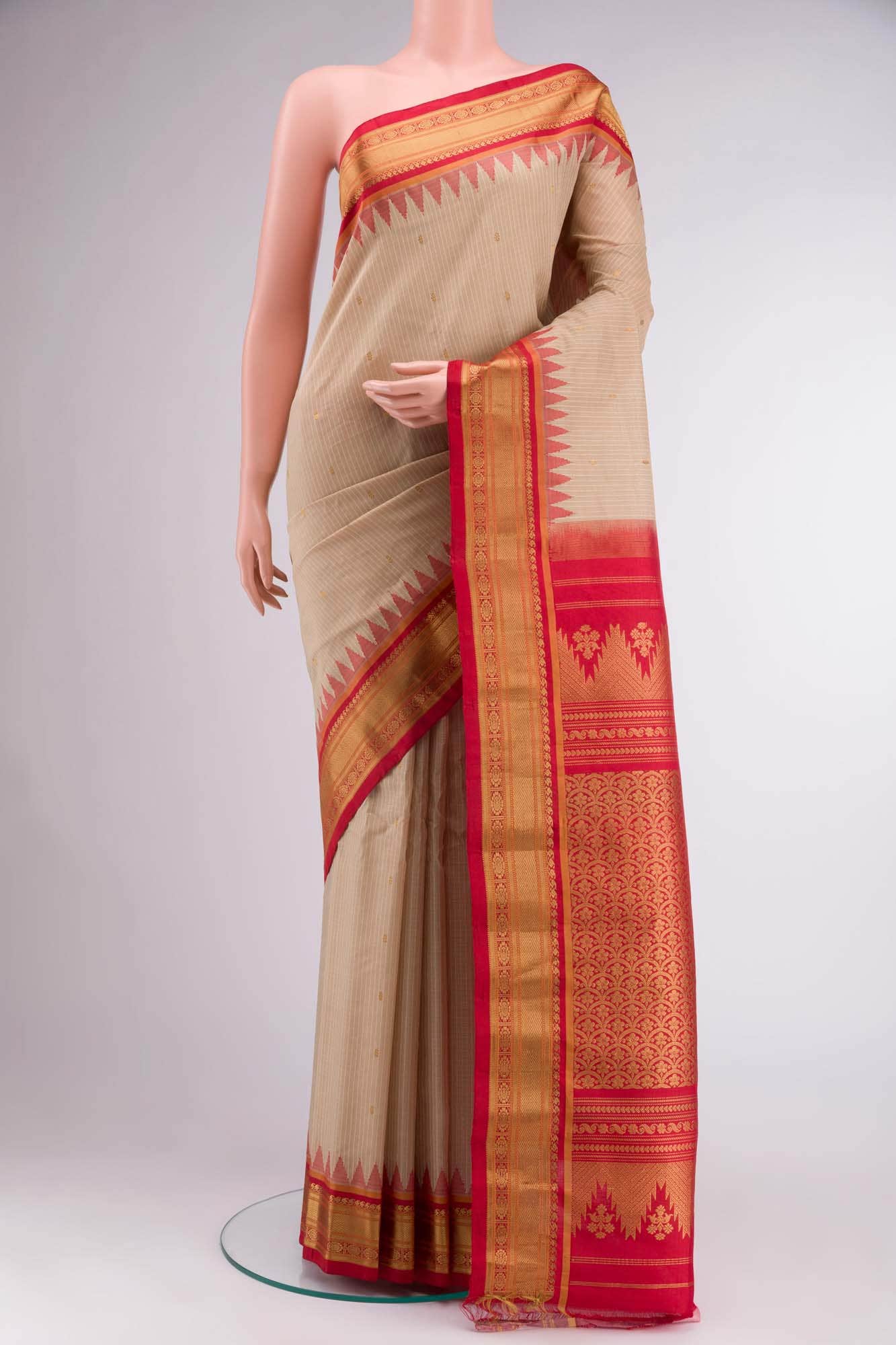 Beige Gadwal Silk Cotton Saree