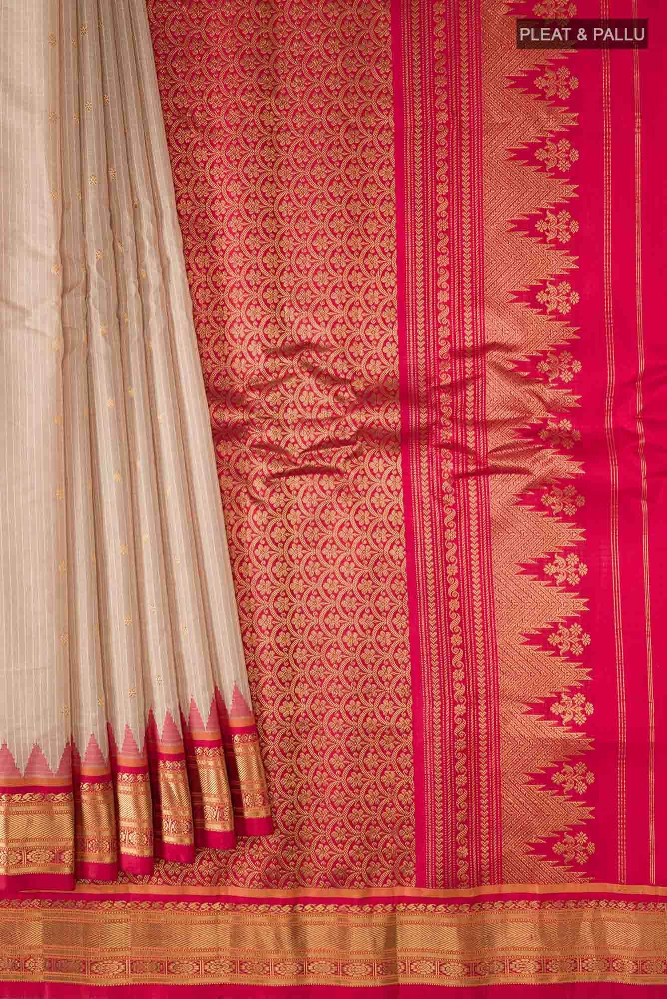 Beige Gadwal Silk Cotton Saree