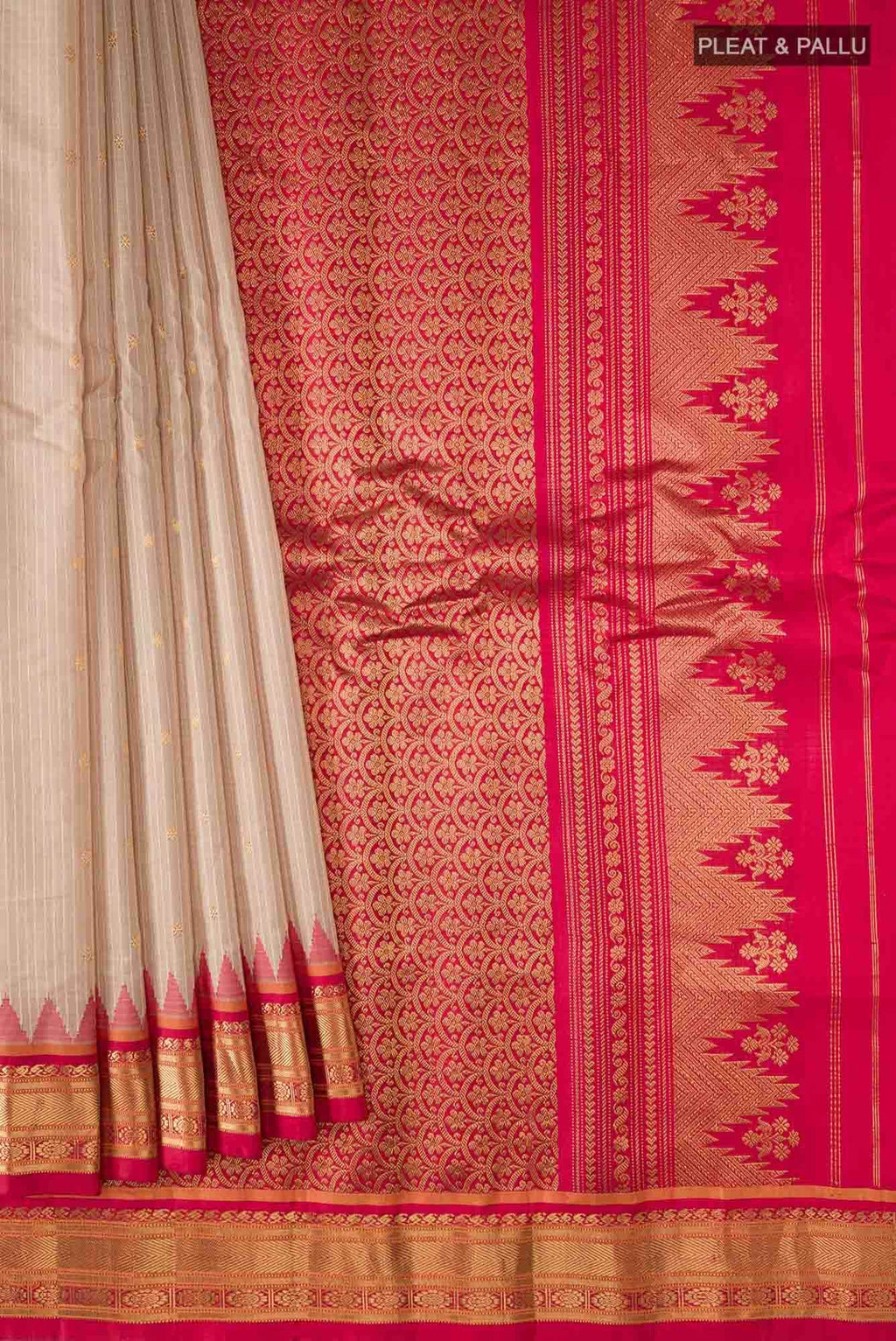 Beige Gadwal Silk Cotton Saree