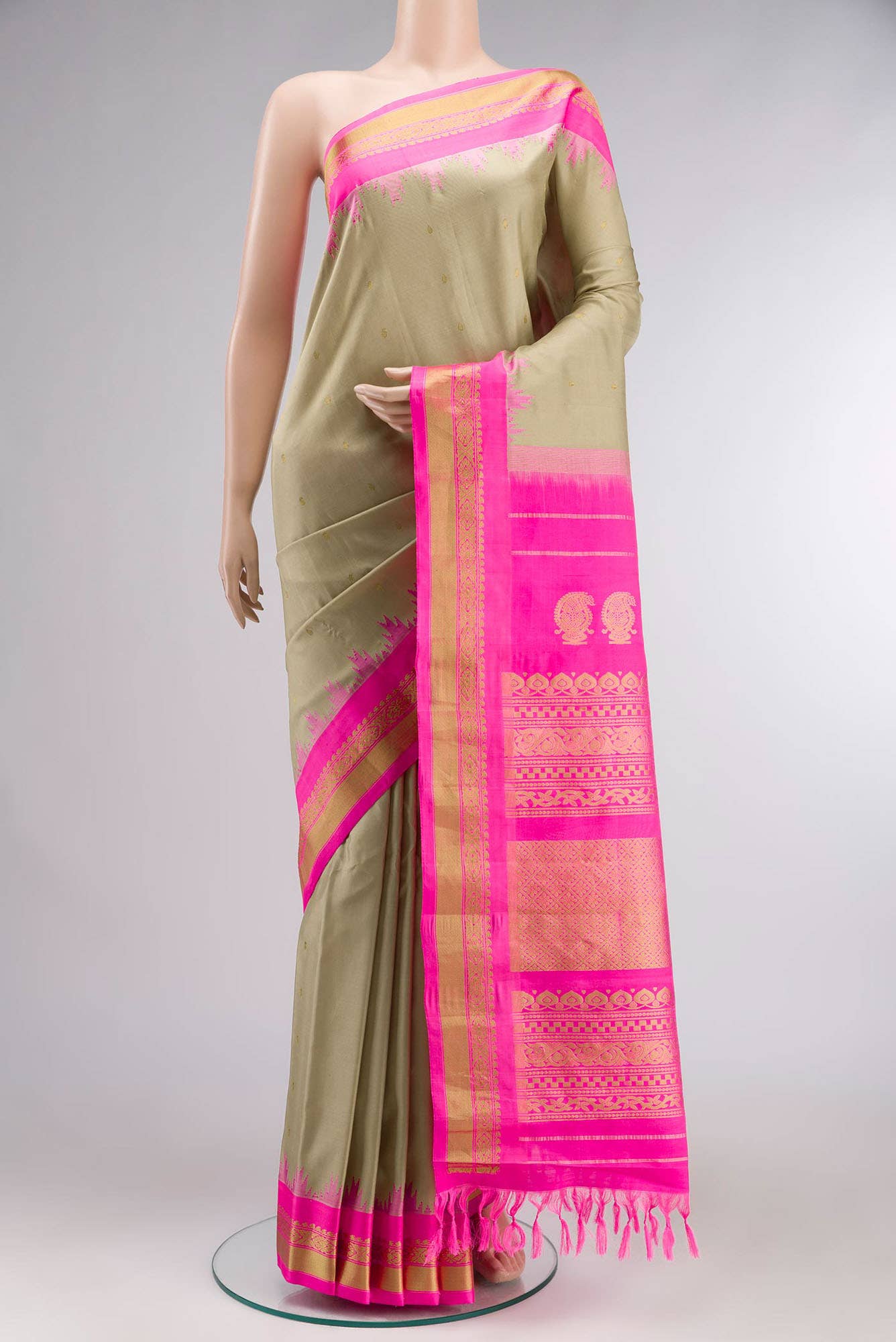 Beige Gadwal Silk Saree