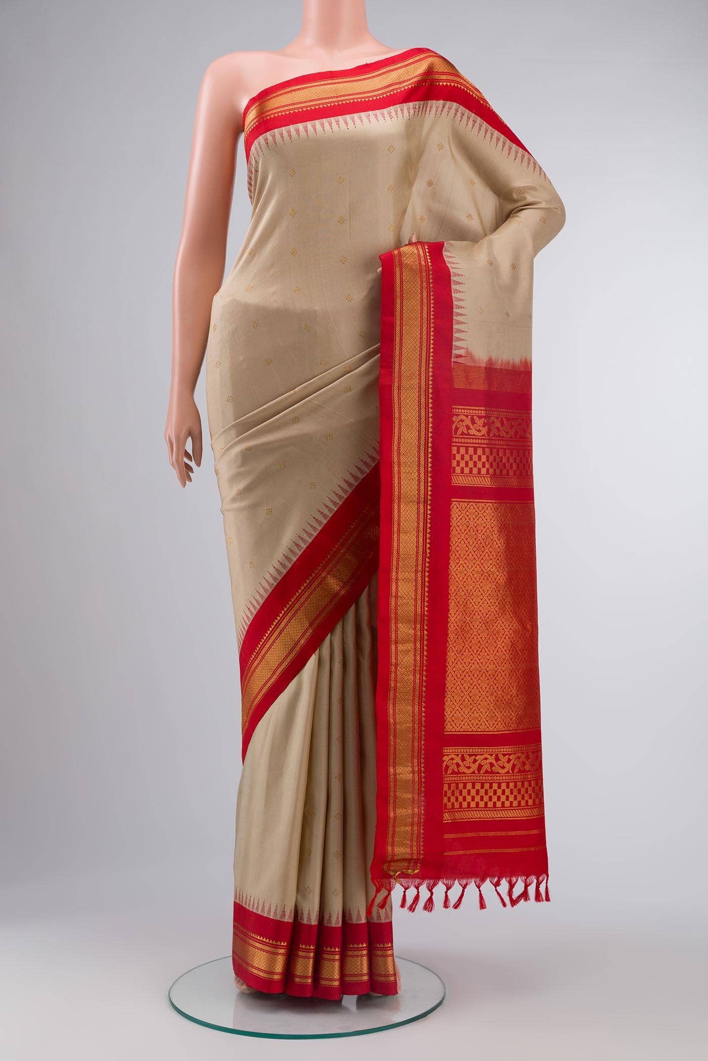 Beige Gadwal Silk Saree
