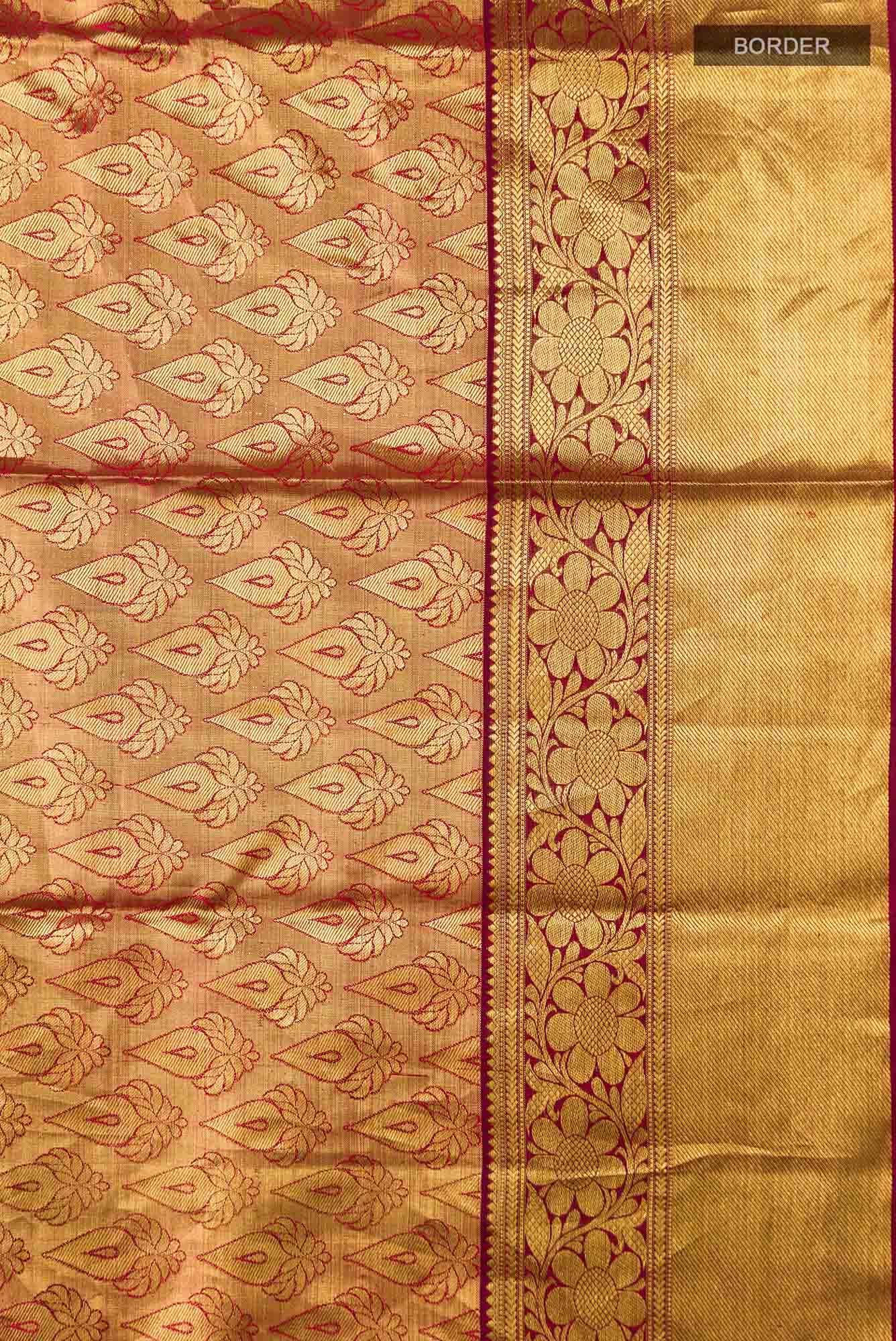 Gold with Maroon Dual Tone Kanchipuram Tissue Silk Saree