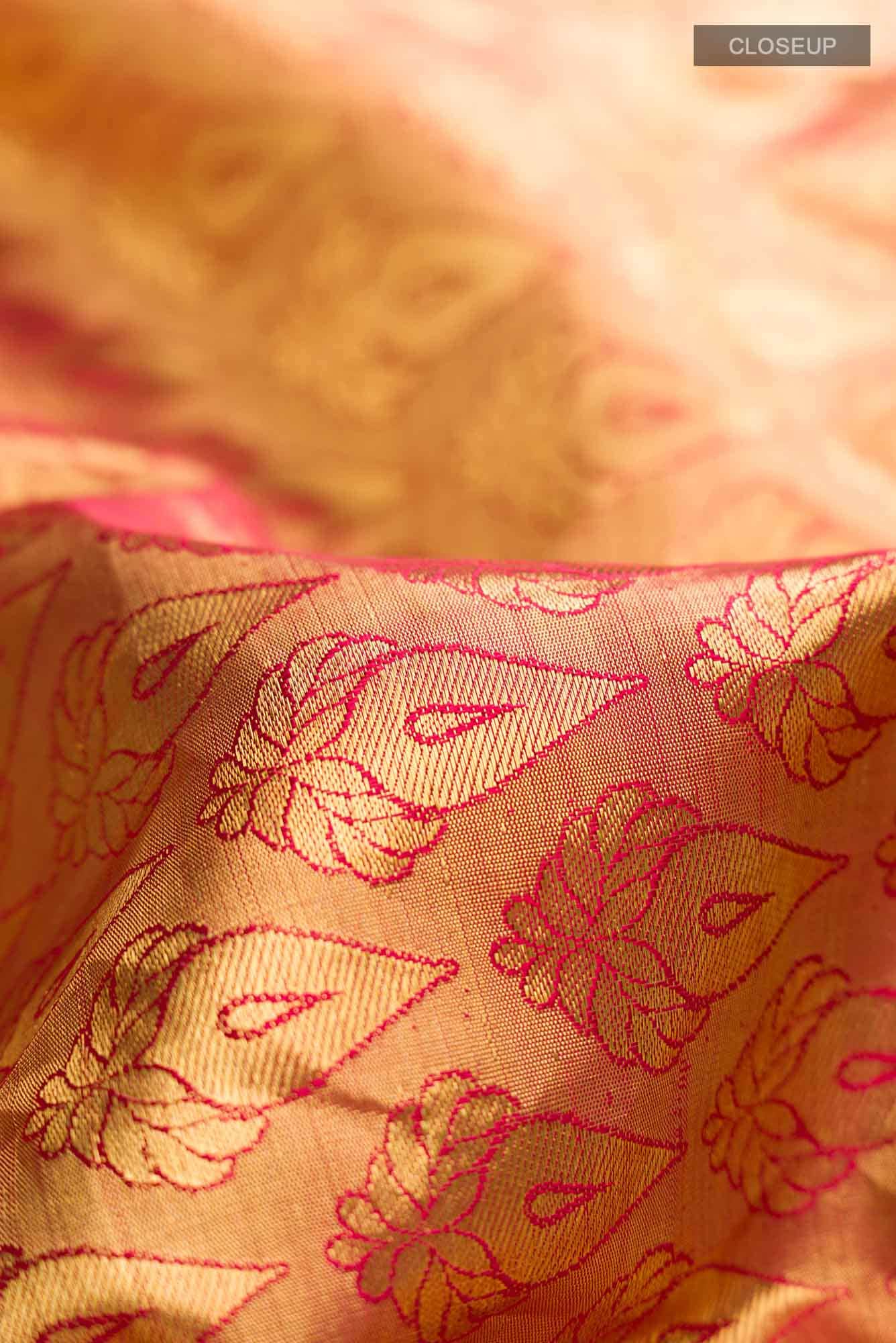 Gold with Maroon Dual Tone Kanchipuram Tissue Silk Saree