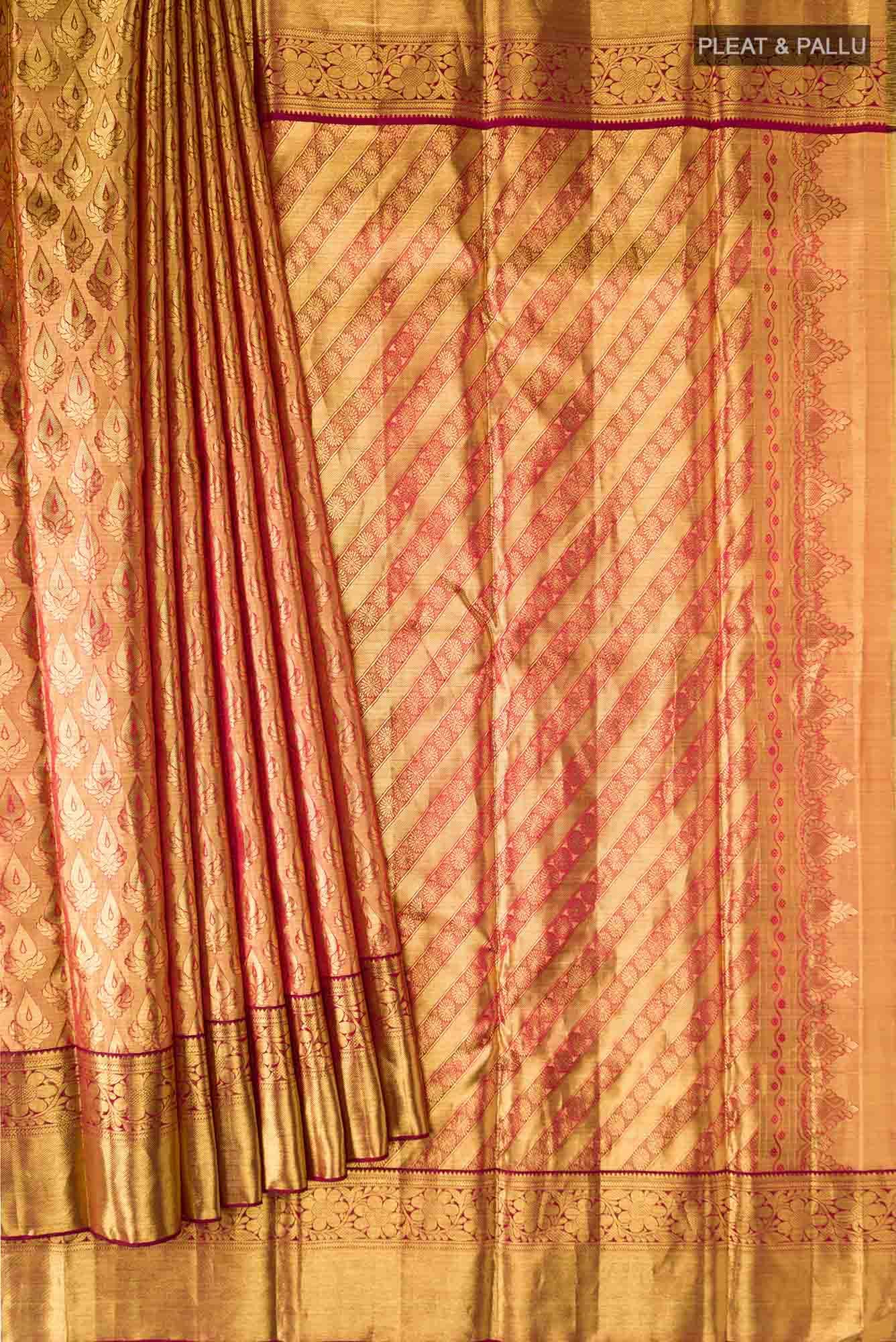 Gold with Maroon Dual Tone Kanchipuram Tissue Silk Saree
