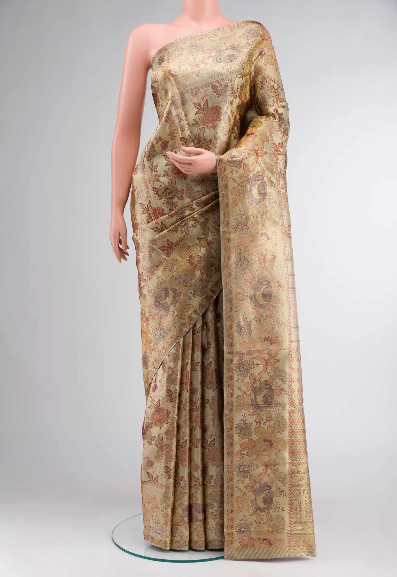 Gold with Brown Dual Tone Kanchipuram Tissue Silk Saree