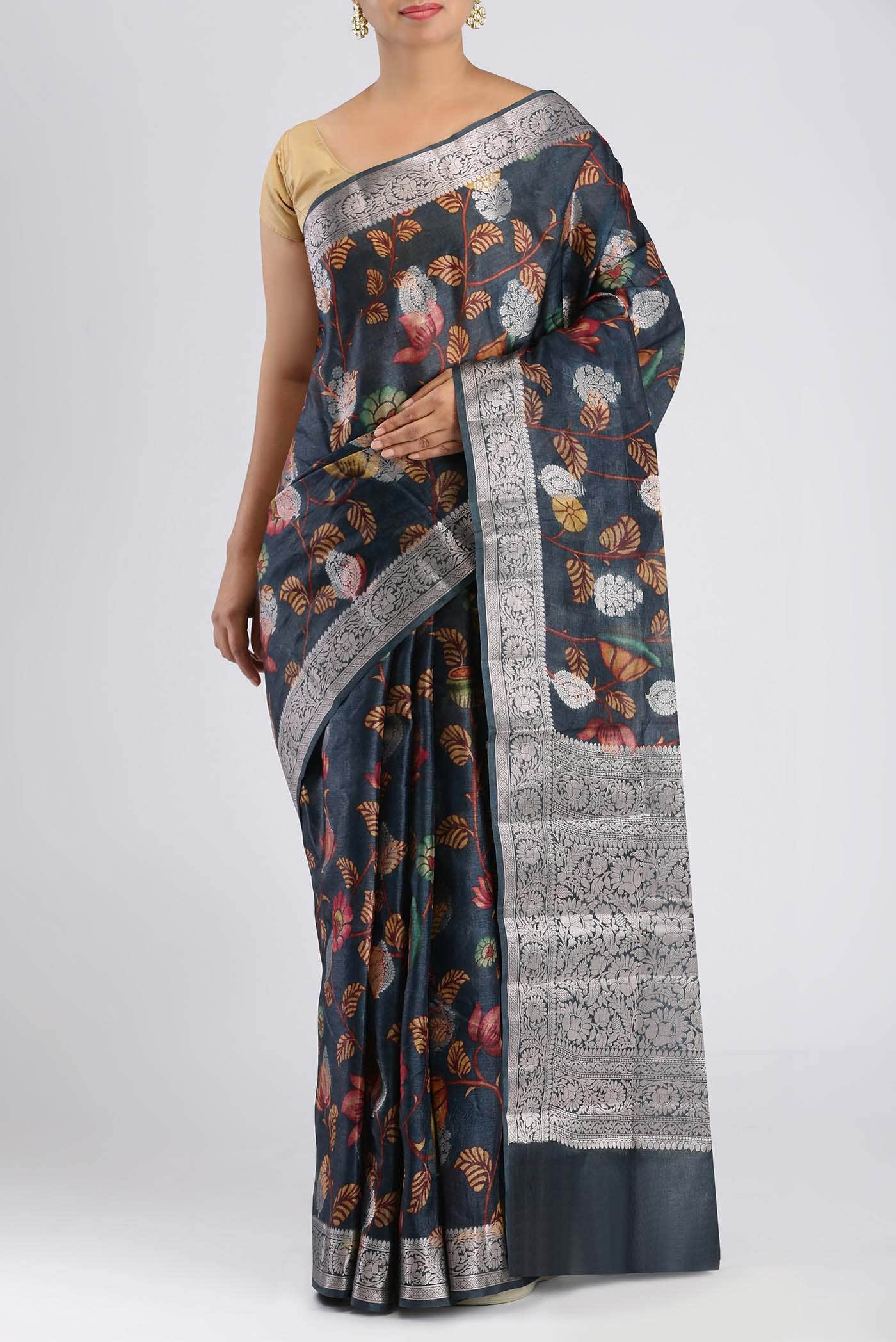 Blue Banarasi Tussar Silk Saree