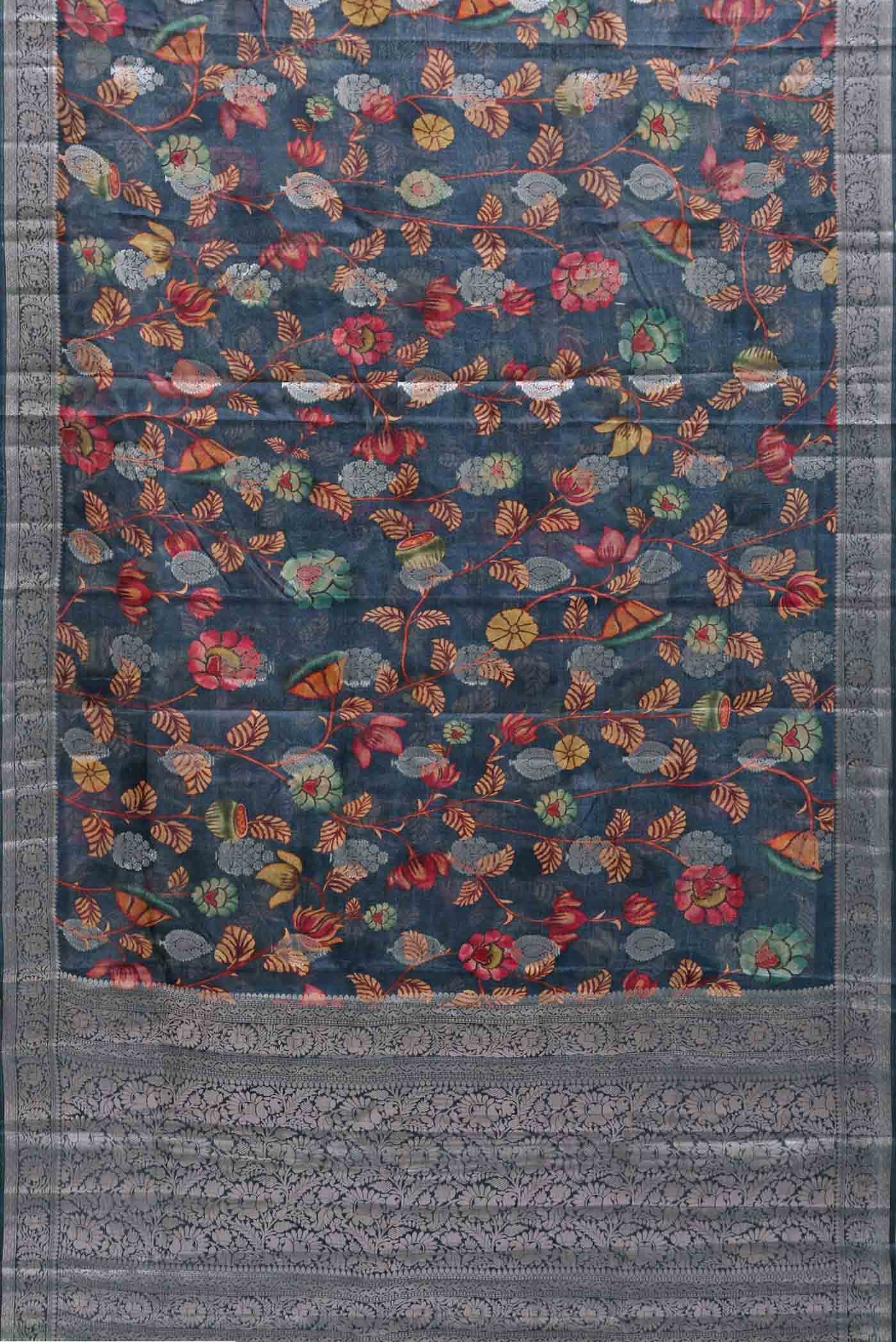 Blue Banarasi Tussar Silk Saree