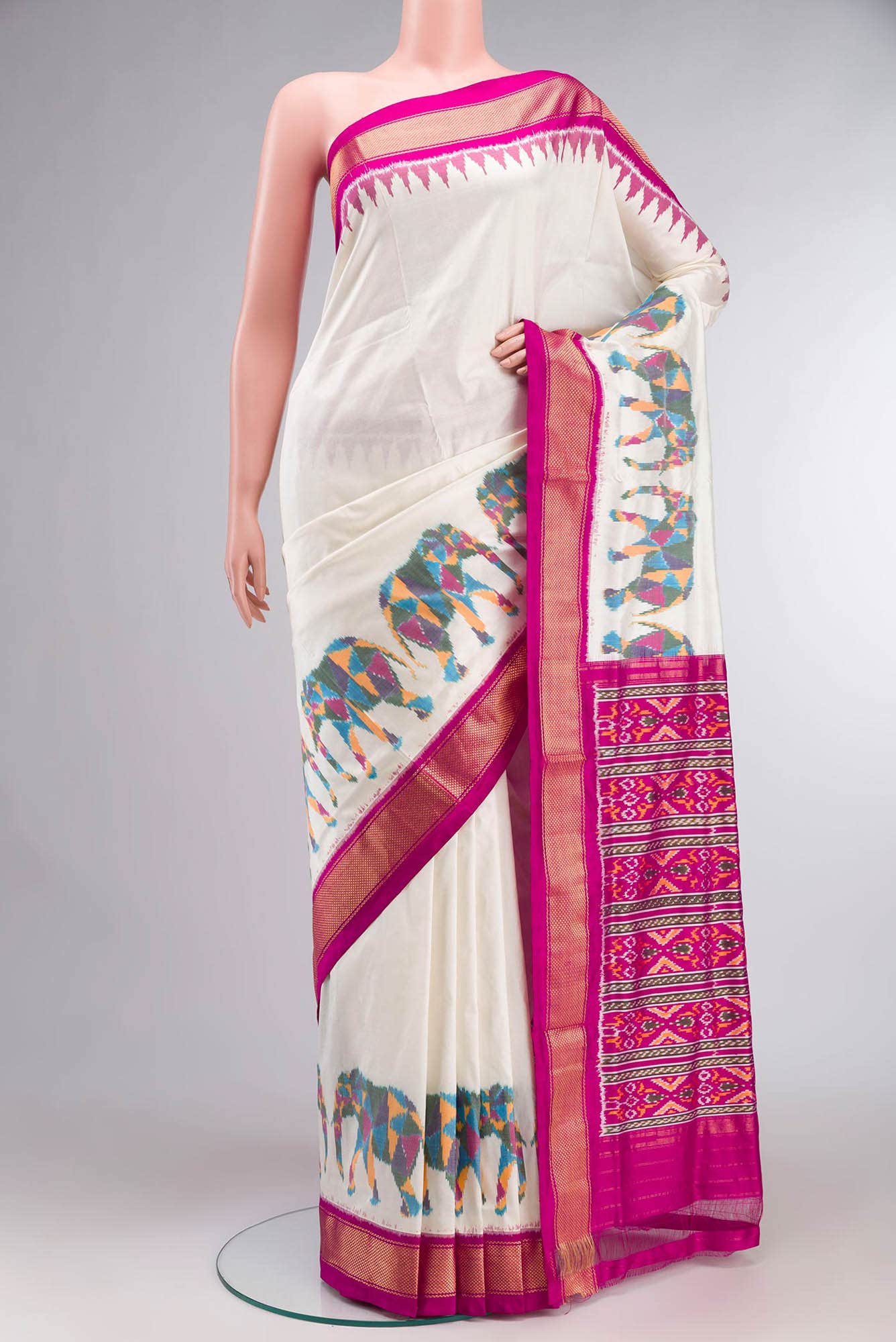 Cream Pochampally Silk Saree