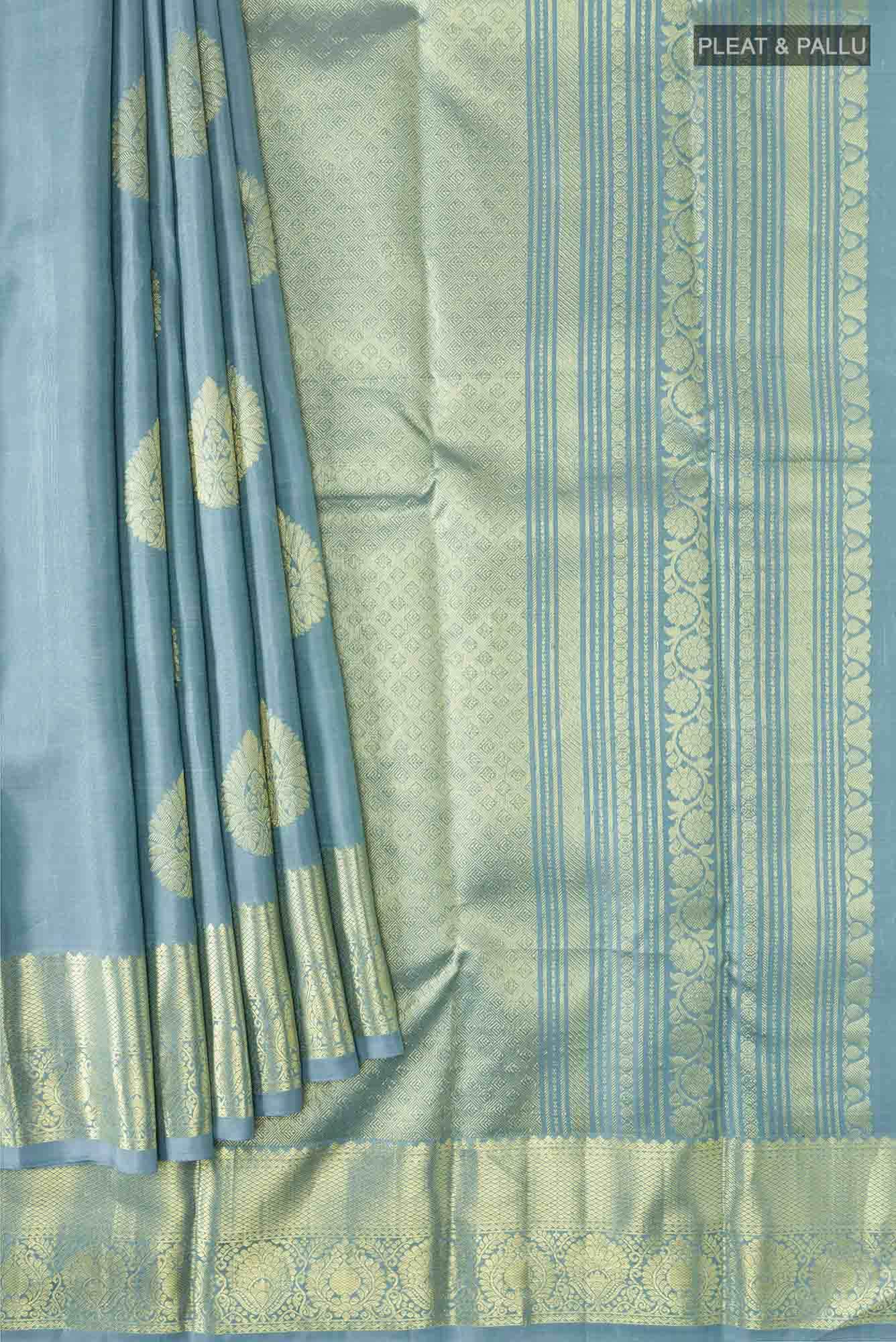 Blue Grey Kanchipuram Silk Saree