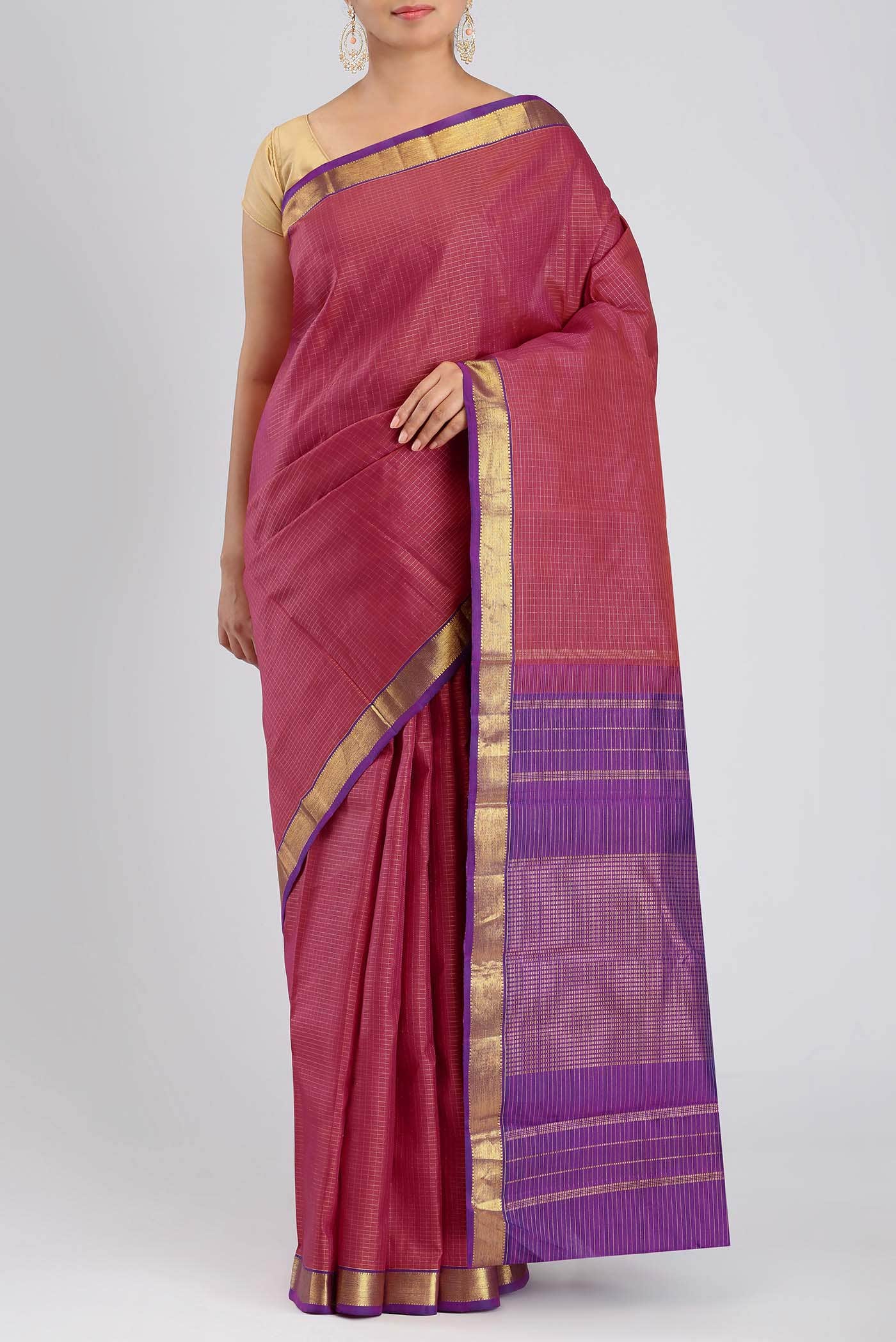 Pure Silk Pure Zari Pink Kanchipuram Saree