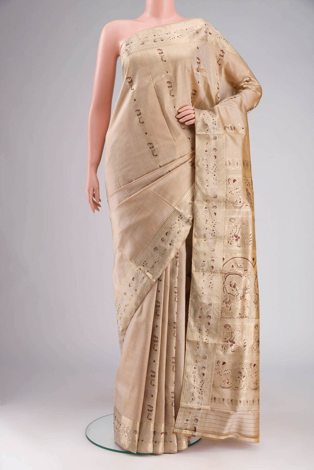 Beige Baluchari Silk Saree