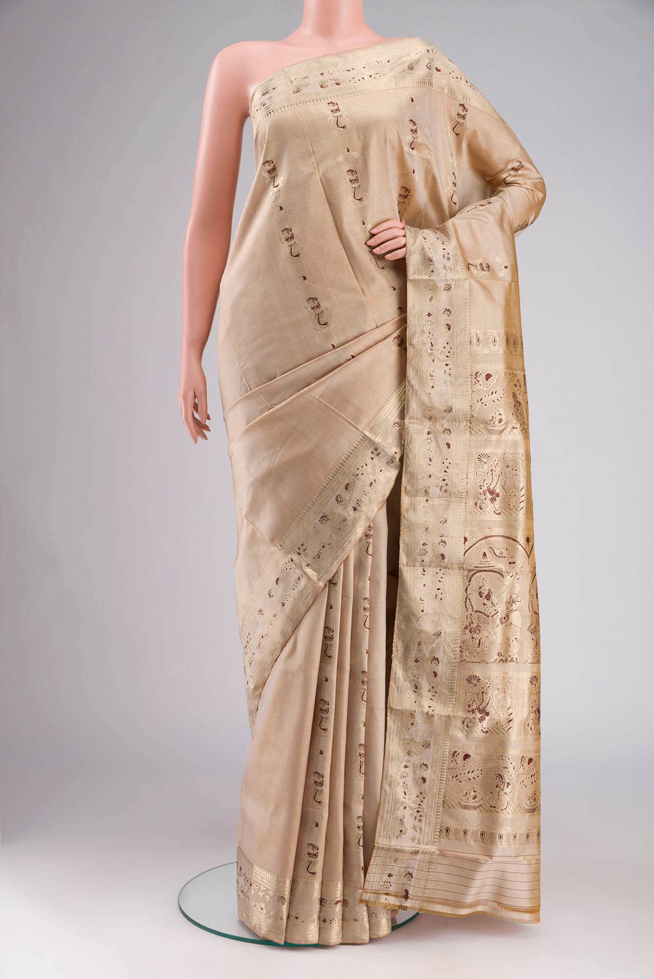 Beige Baluchari Silk Saree