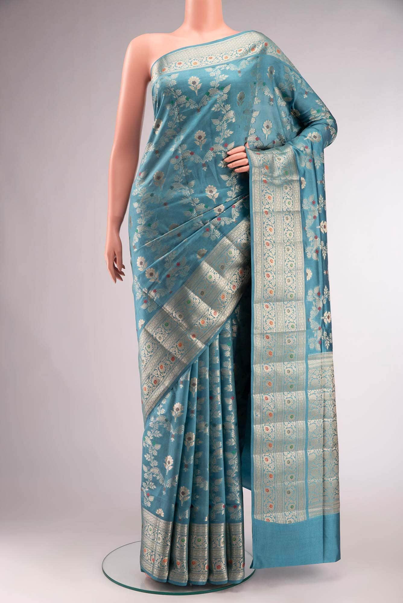 Blue Banarasi Raw Silk Saree