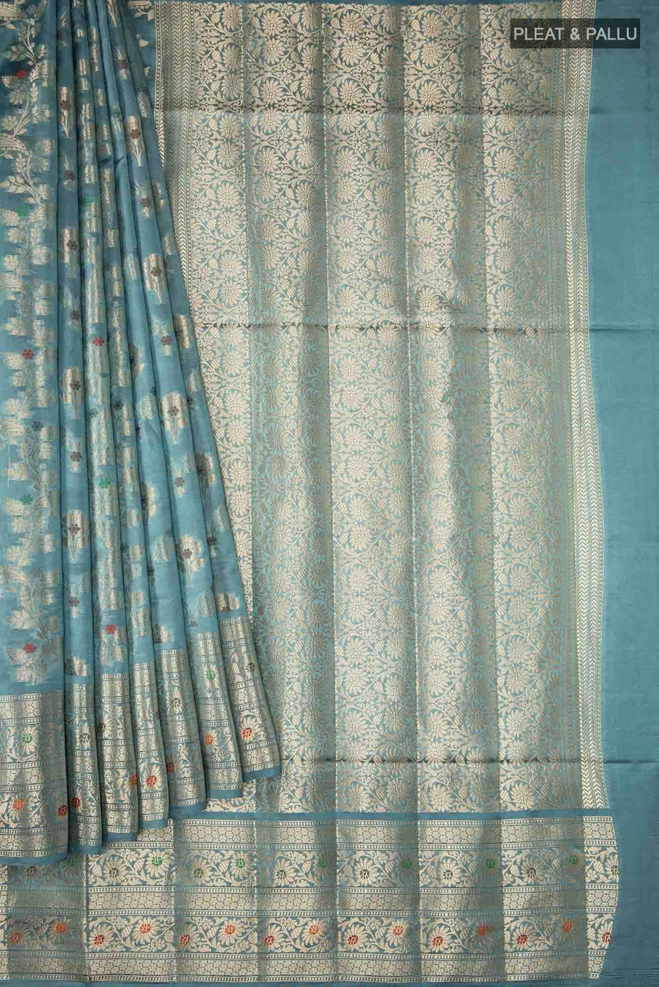Blue Banarasi Raw Silk Saree