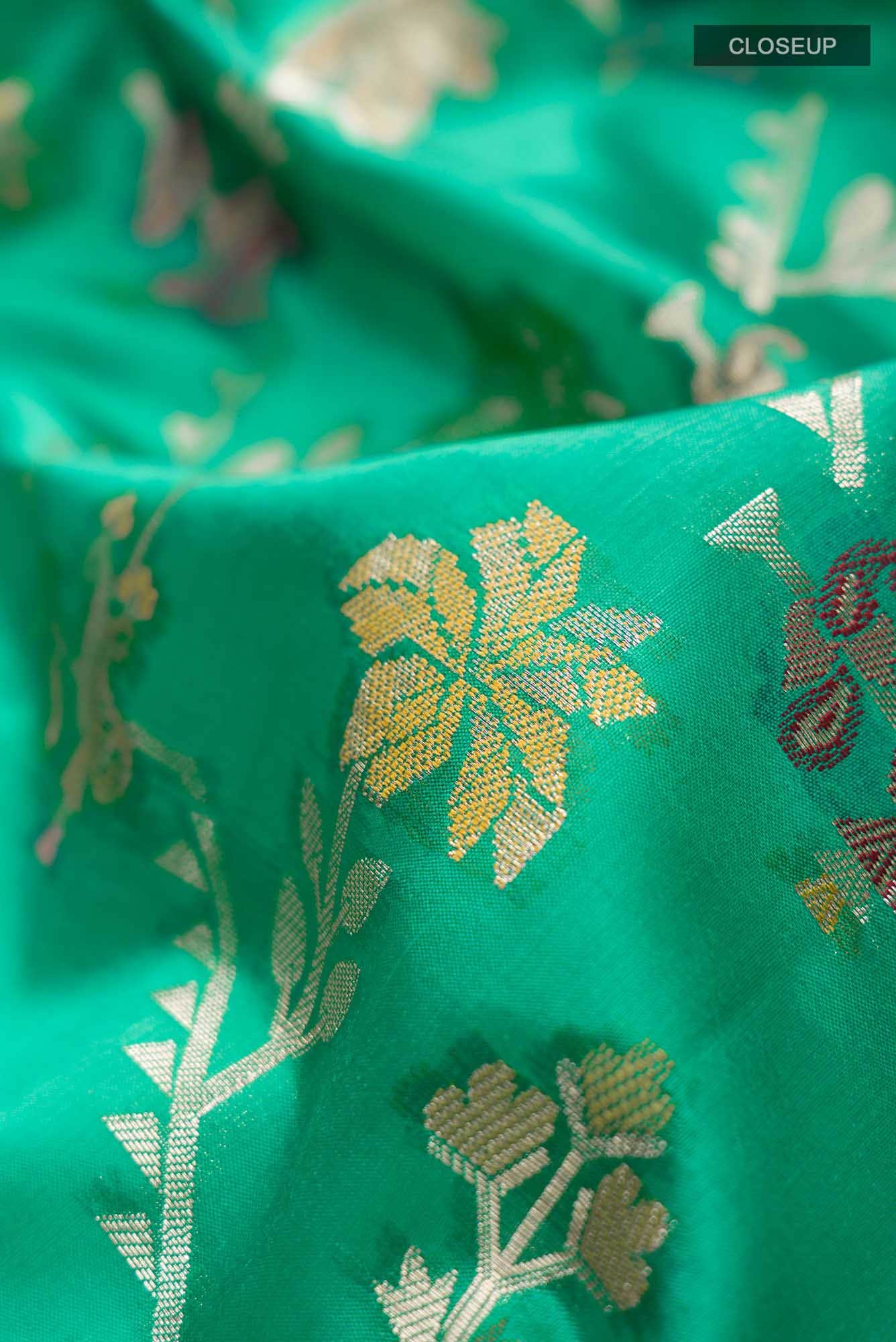 Green Banarasi Raw Silk Saree