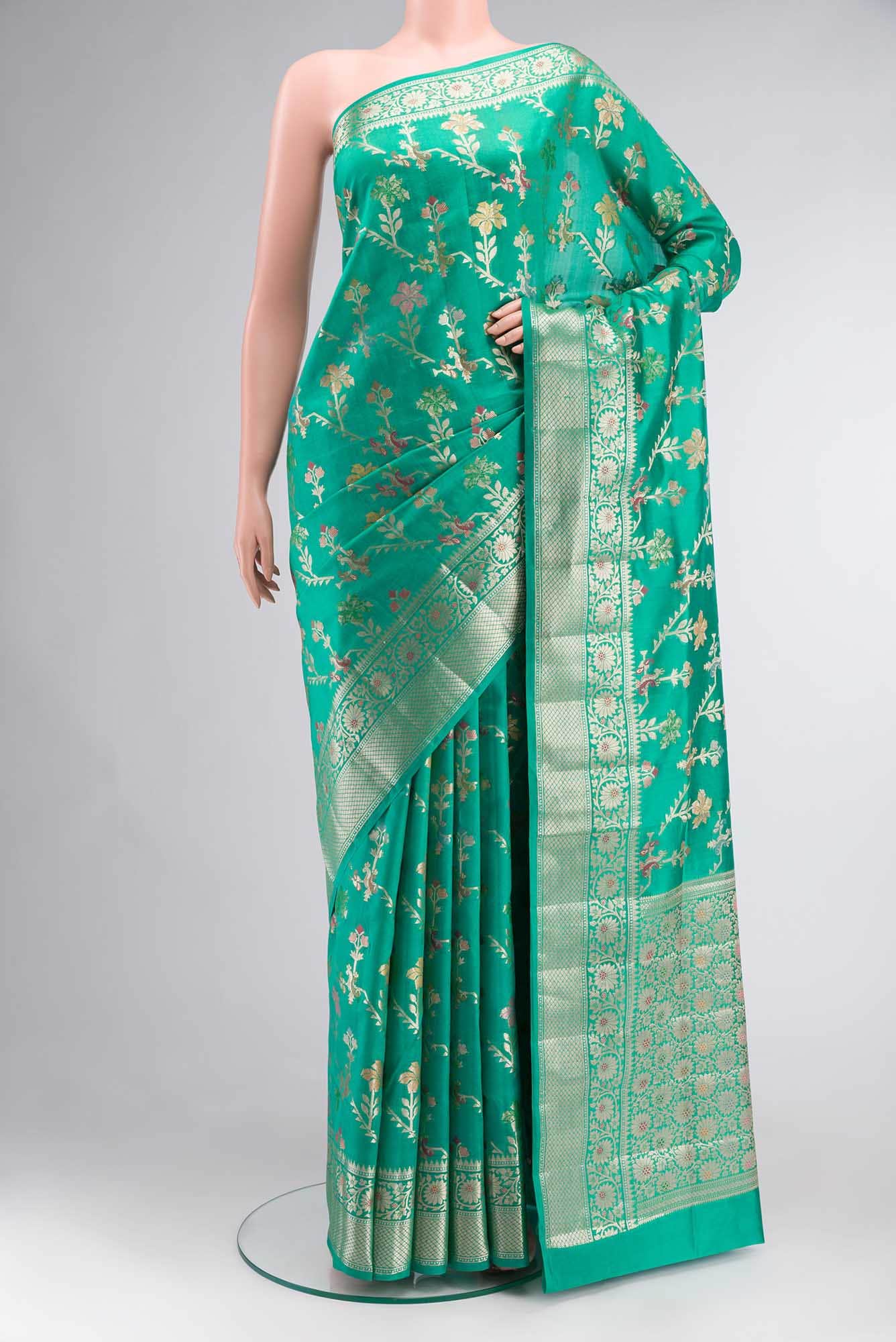 Green Banarasi Raw Silk Saree