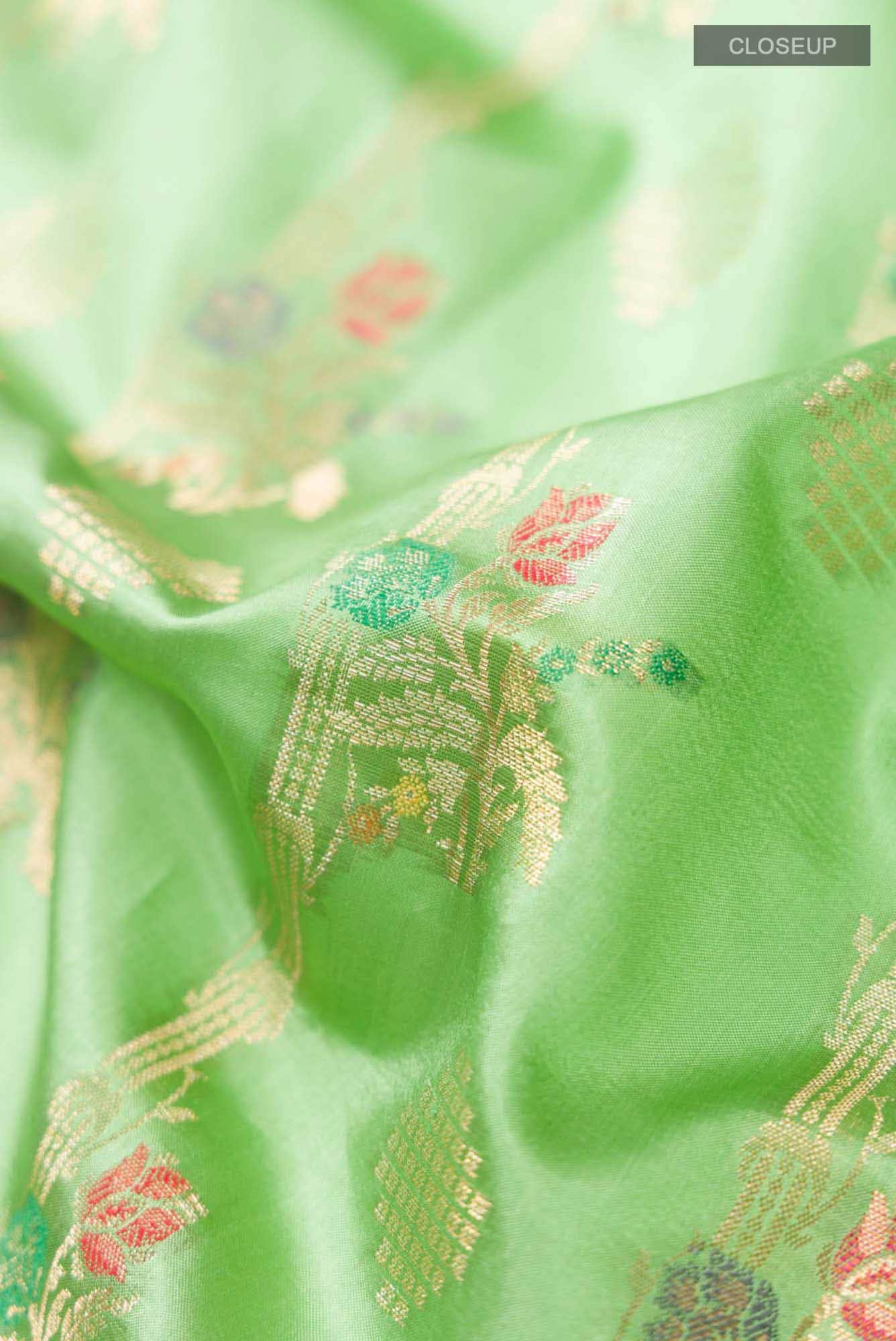 Green Banarasi Raw Silk Saree