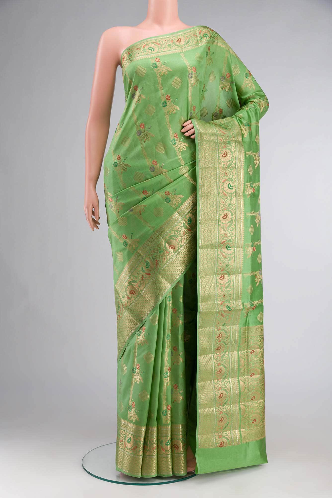 Green Banarasi Raw Silk Saree