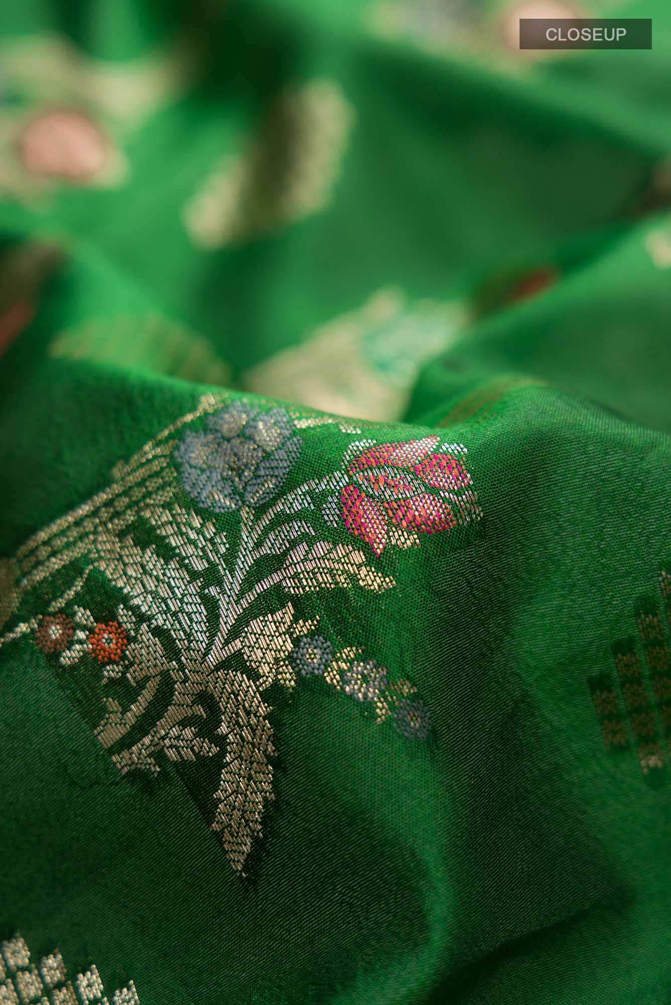 Green Banarasi Raw Silk Saree