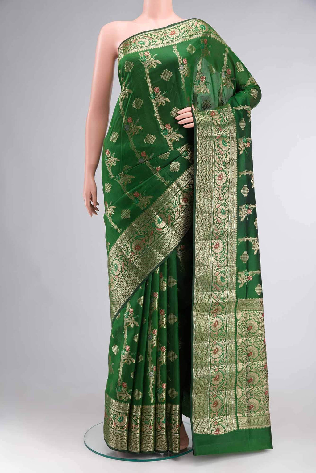 Green Banarasi Raw Silk Saree