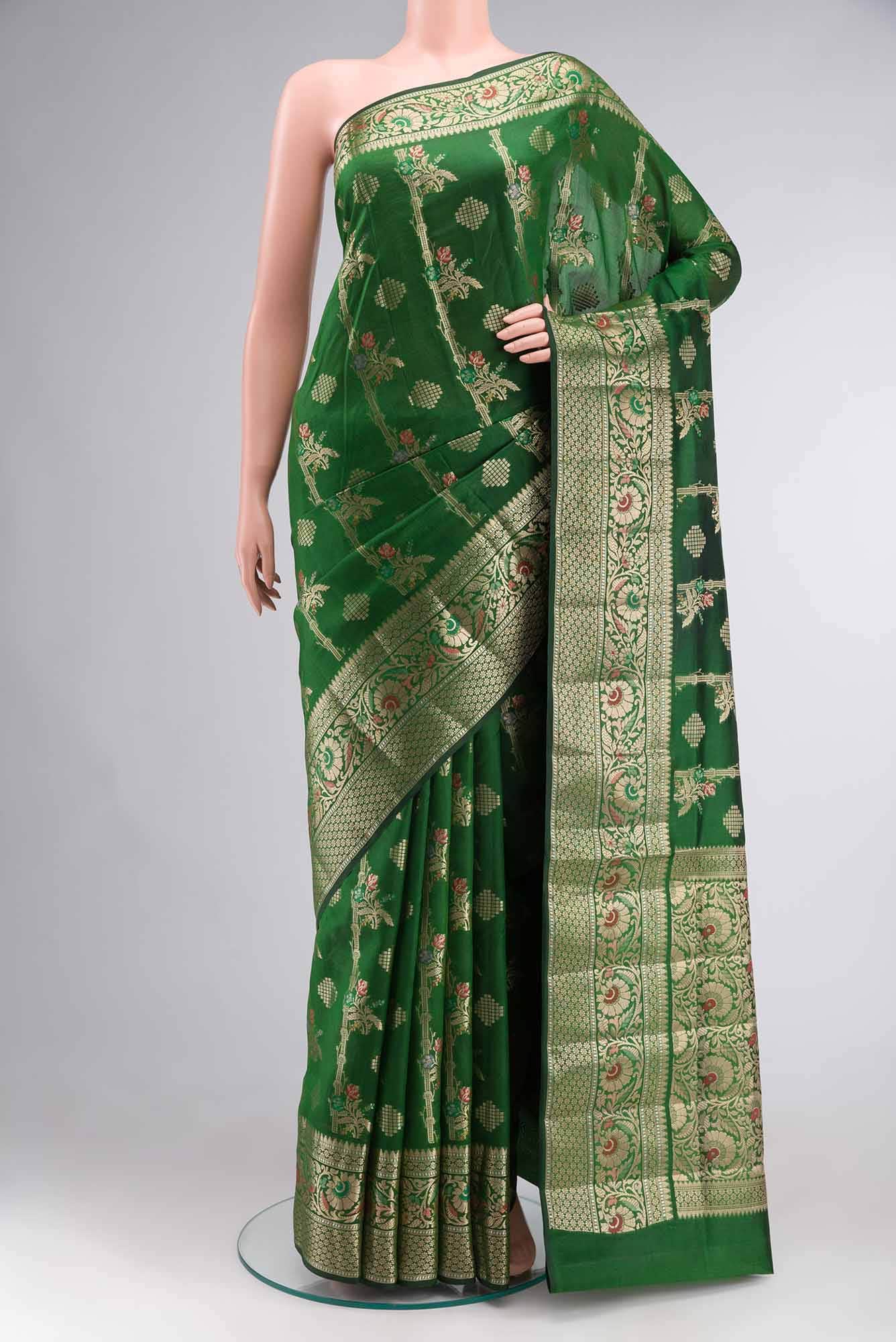 Green Banarasi Raw Silk Saree