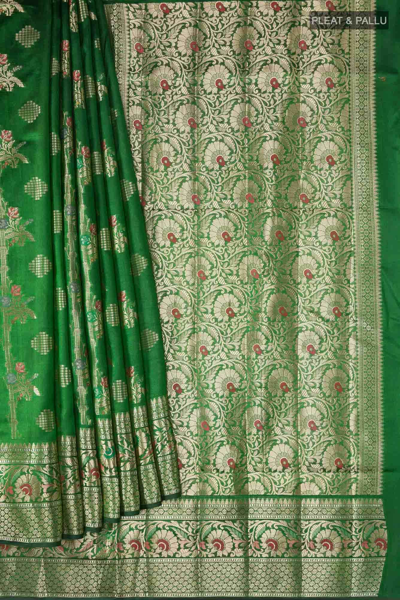 Green Banarasi Raw Silk Saree