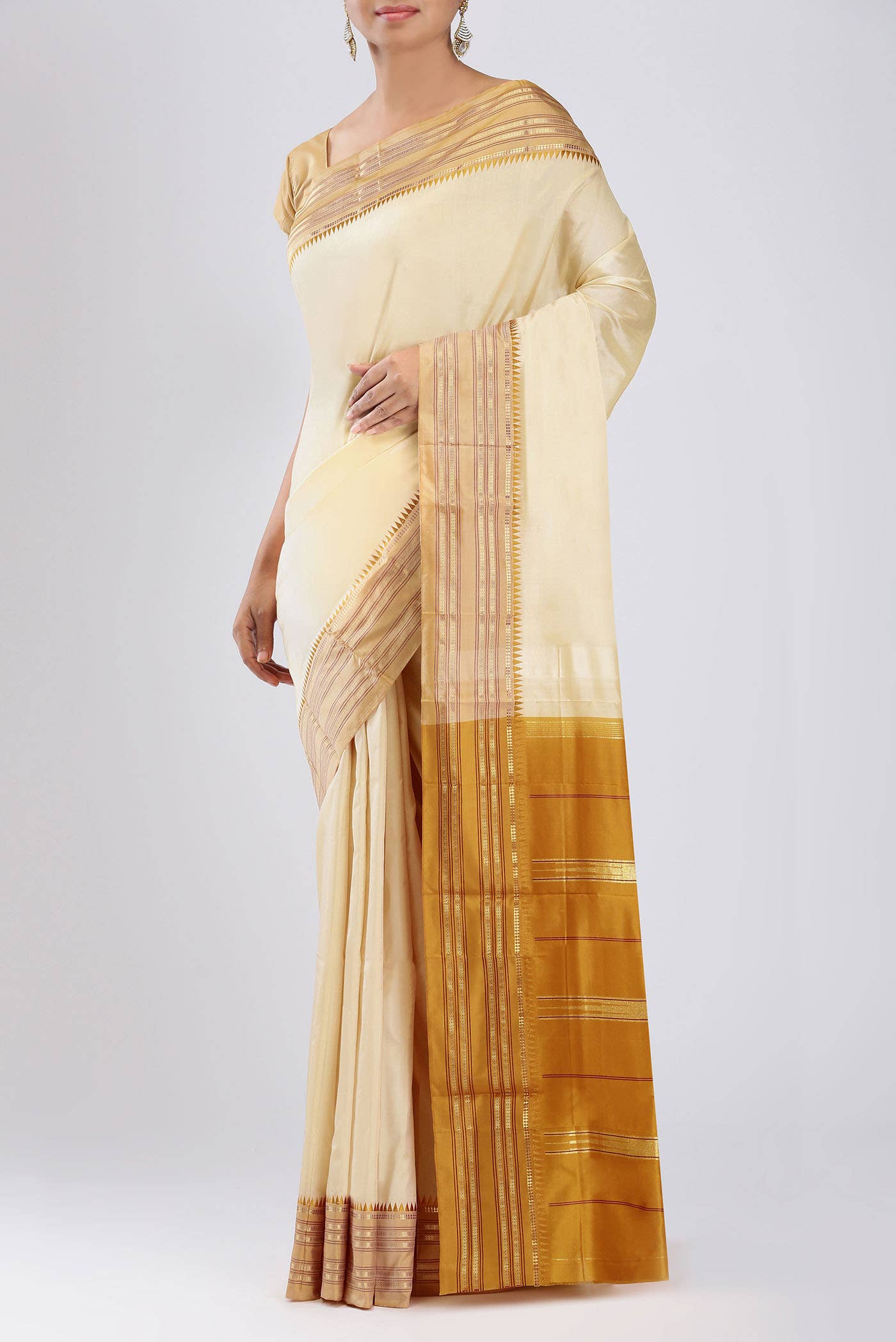 Cream Narayanpet Silk Saree