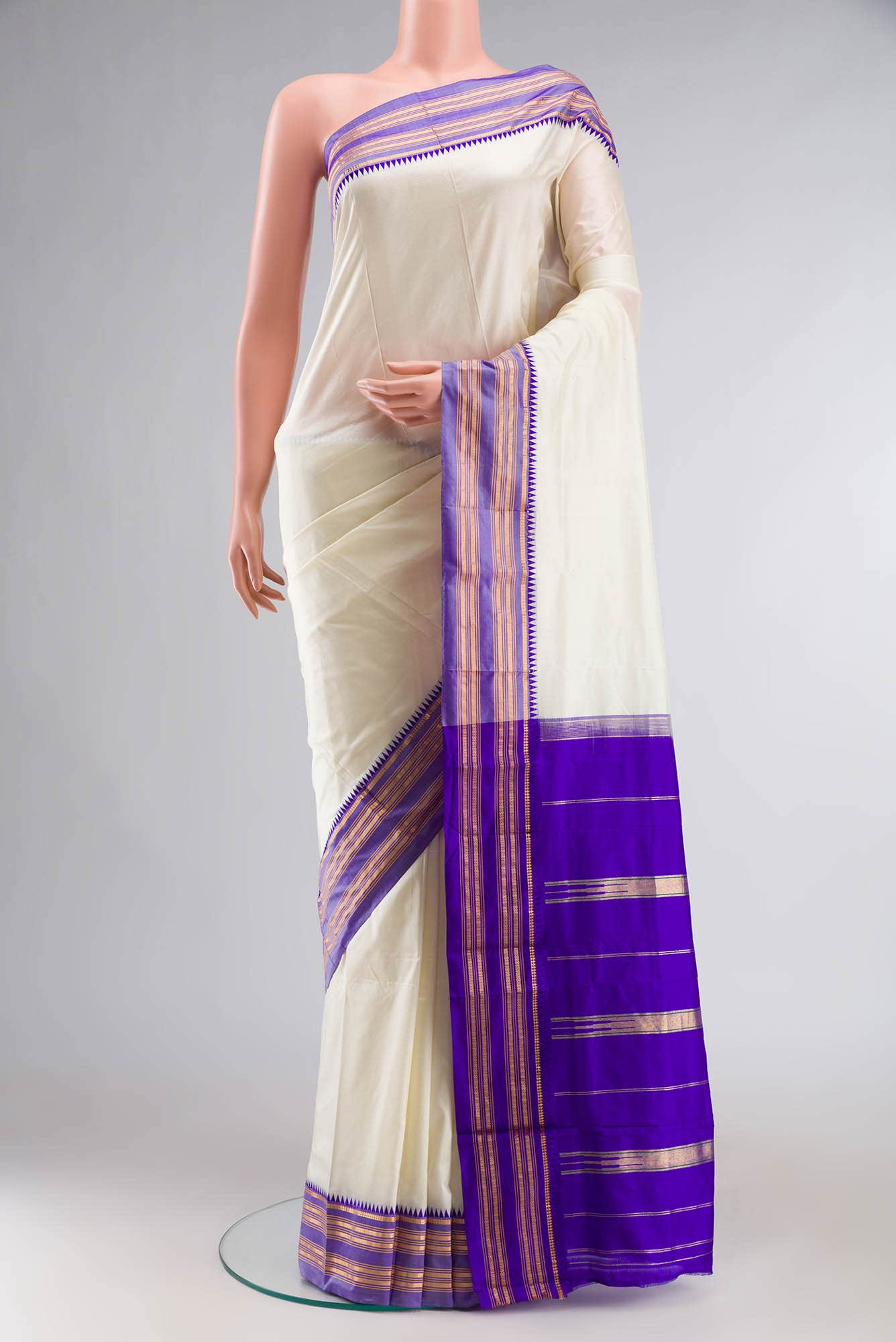 Cream Narayanpet Silk Saree