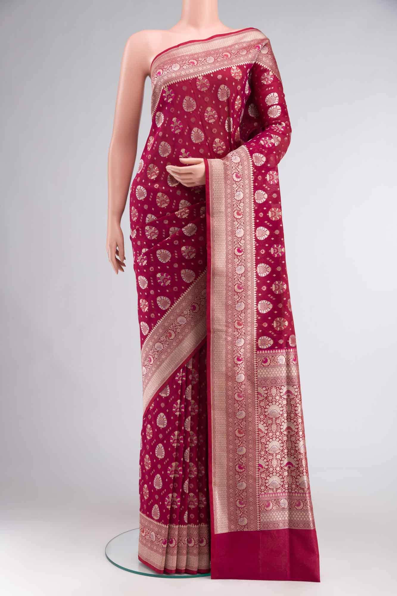 Dark Pink Banarasi Silk Saree