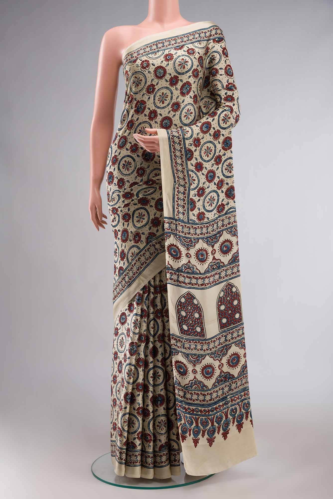 Beige Blended Satin Silk Saree