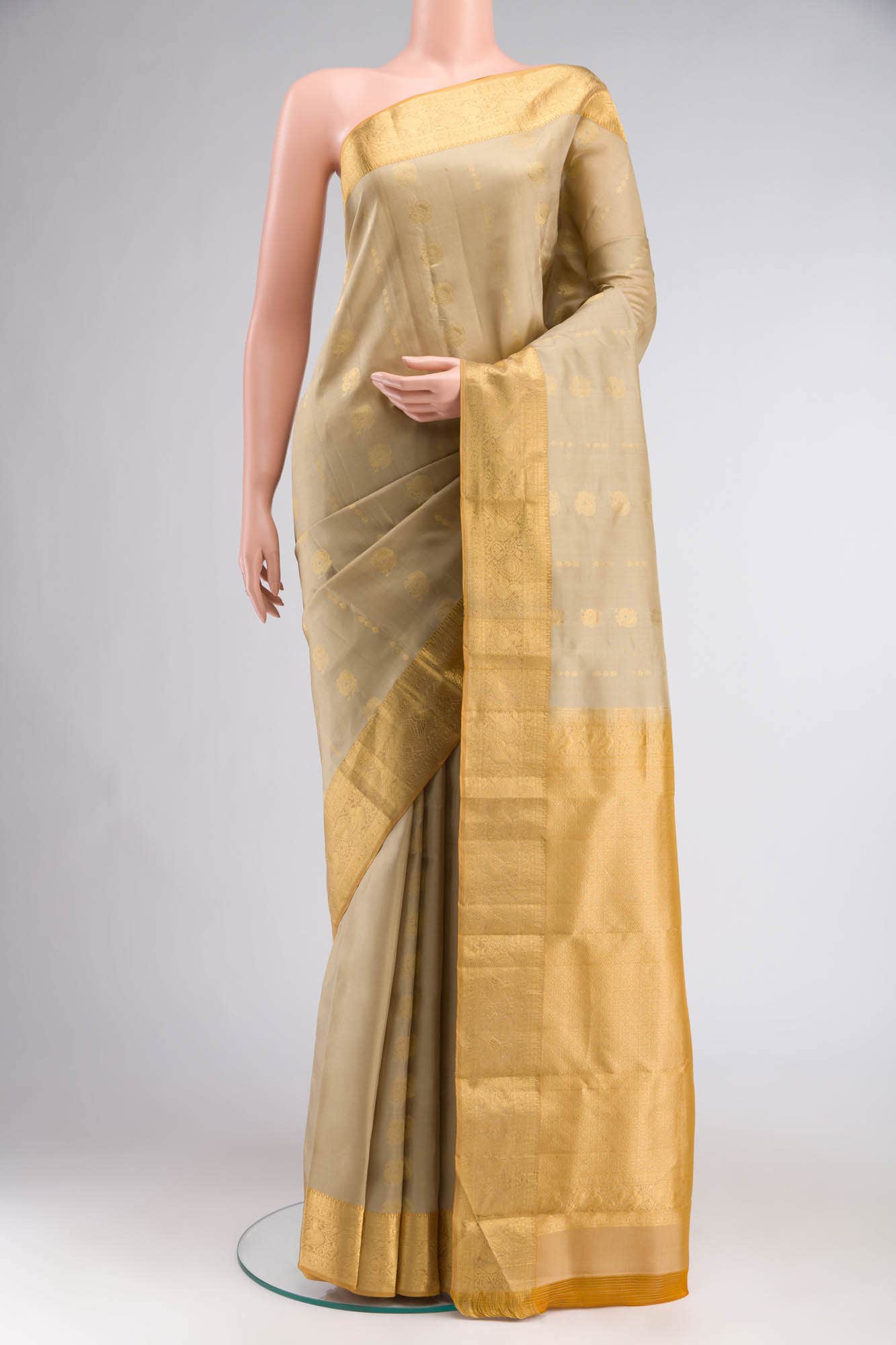 Beige Kanchipuram Silk Saree