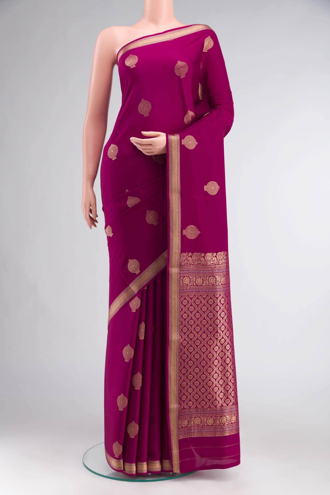 Dark Pink Mysore Crepe Saree