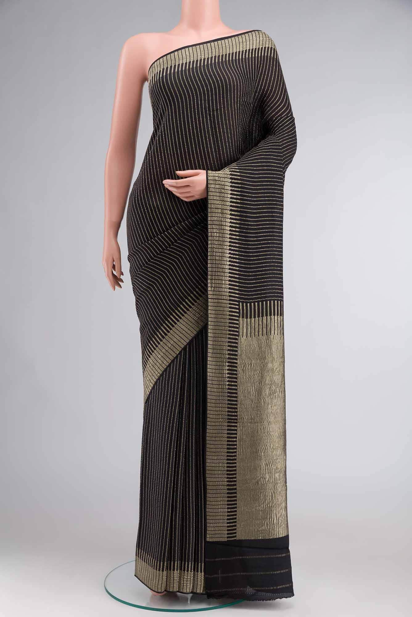 Black Mysore Crepe Saree