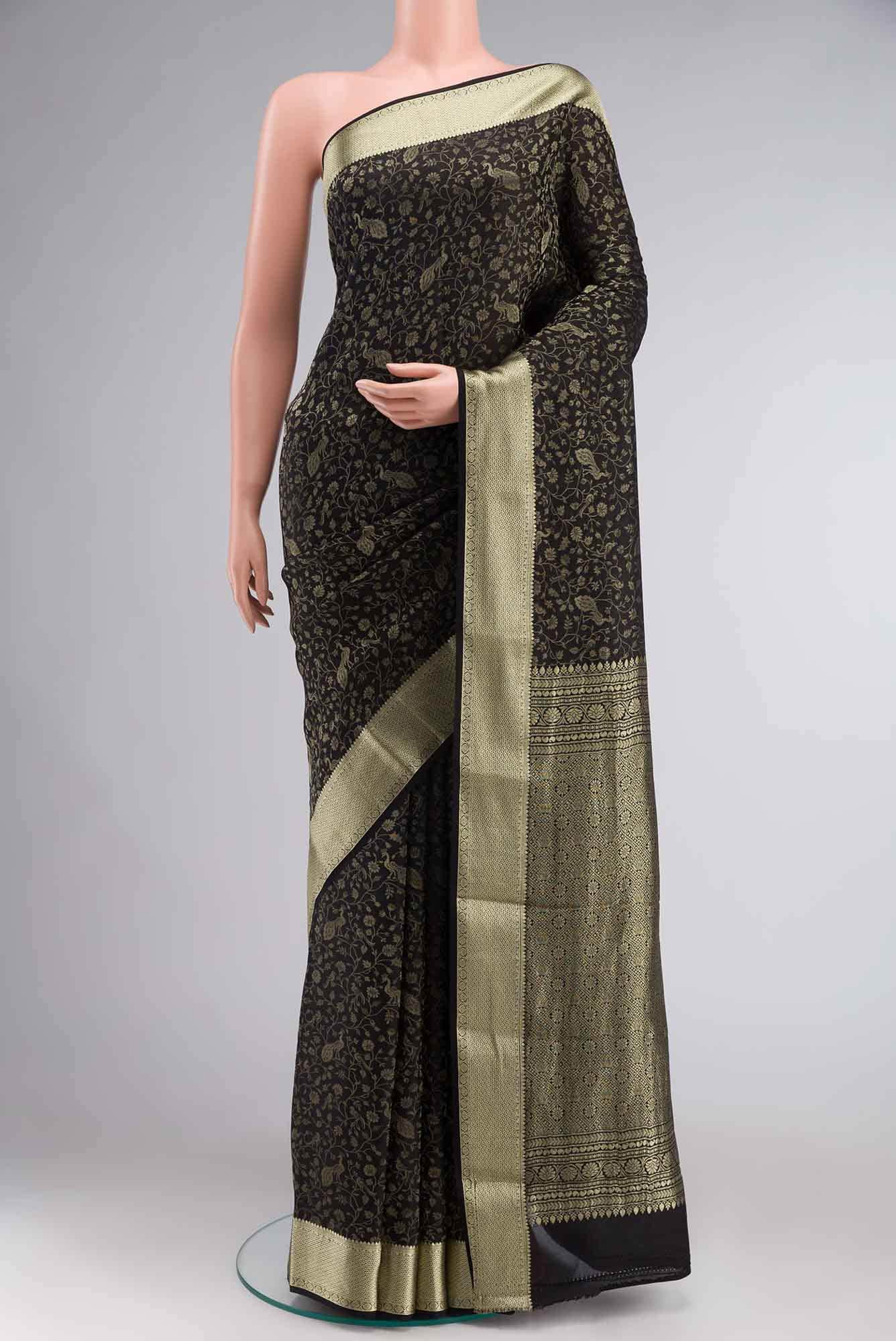 Black Mysore Crepe Saree