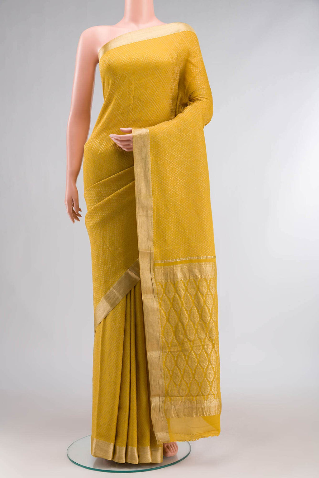Yellow Mysore Crepe Saree