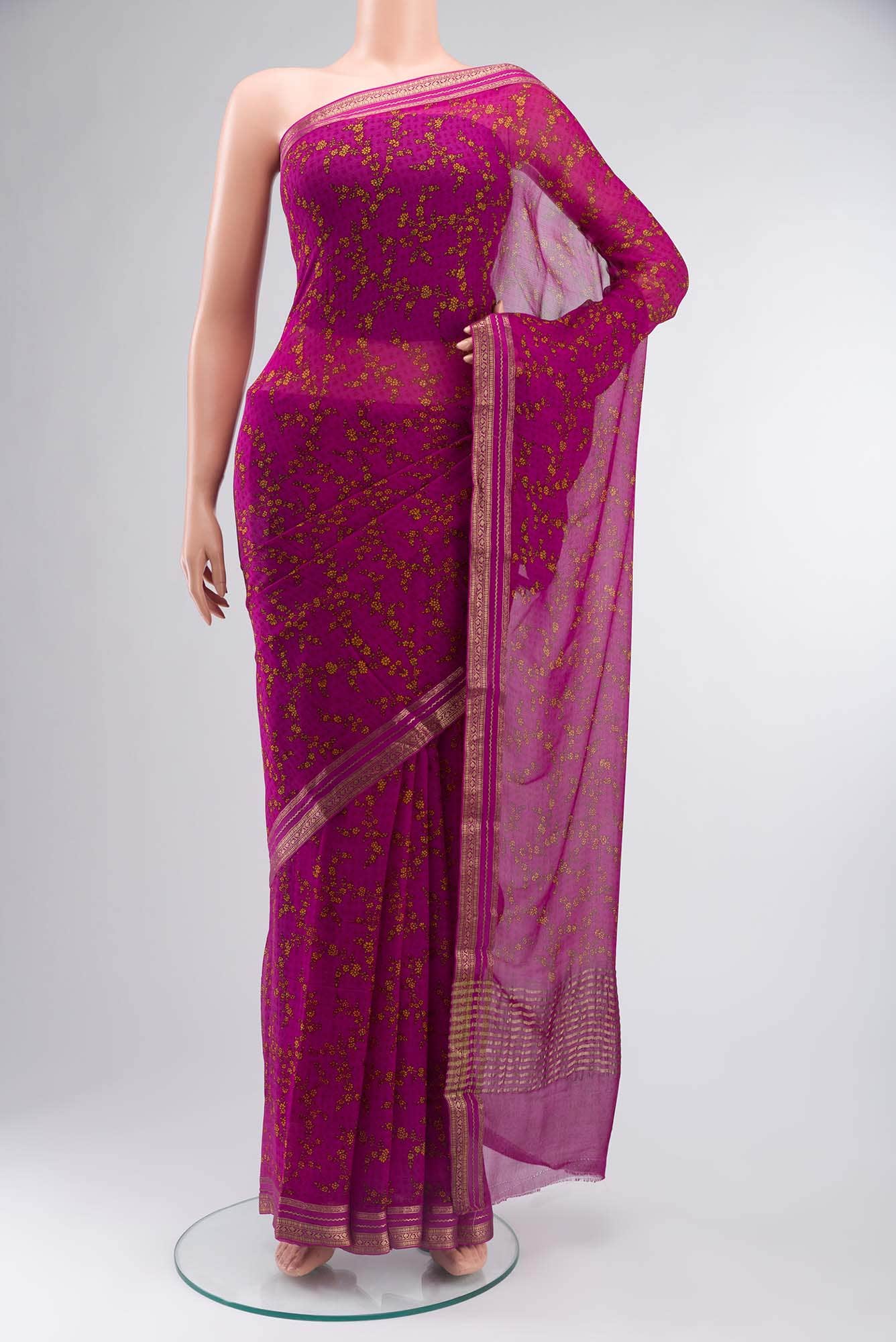 Dark Pink Mysore Chiffon Saree