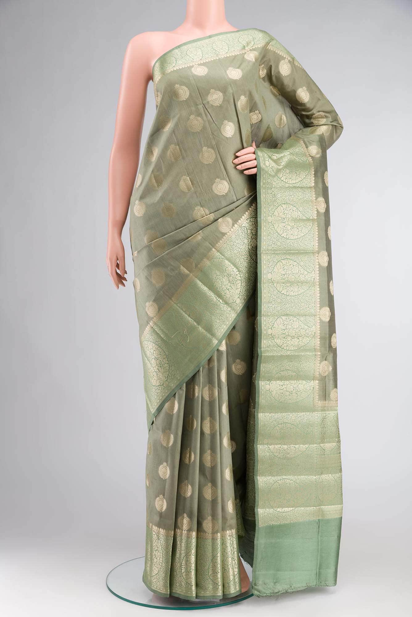 Green Banarasi Raw Silk Saree