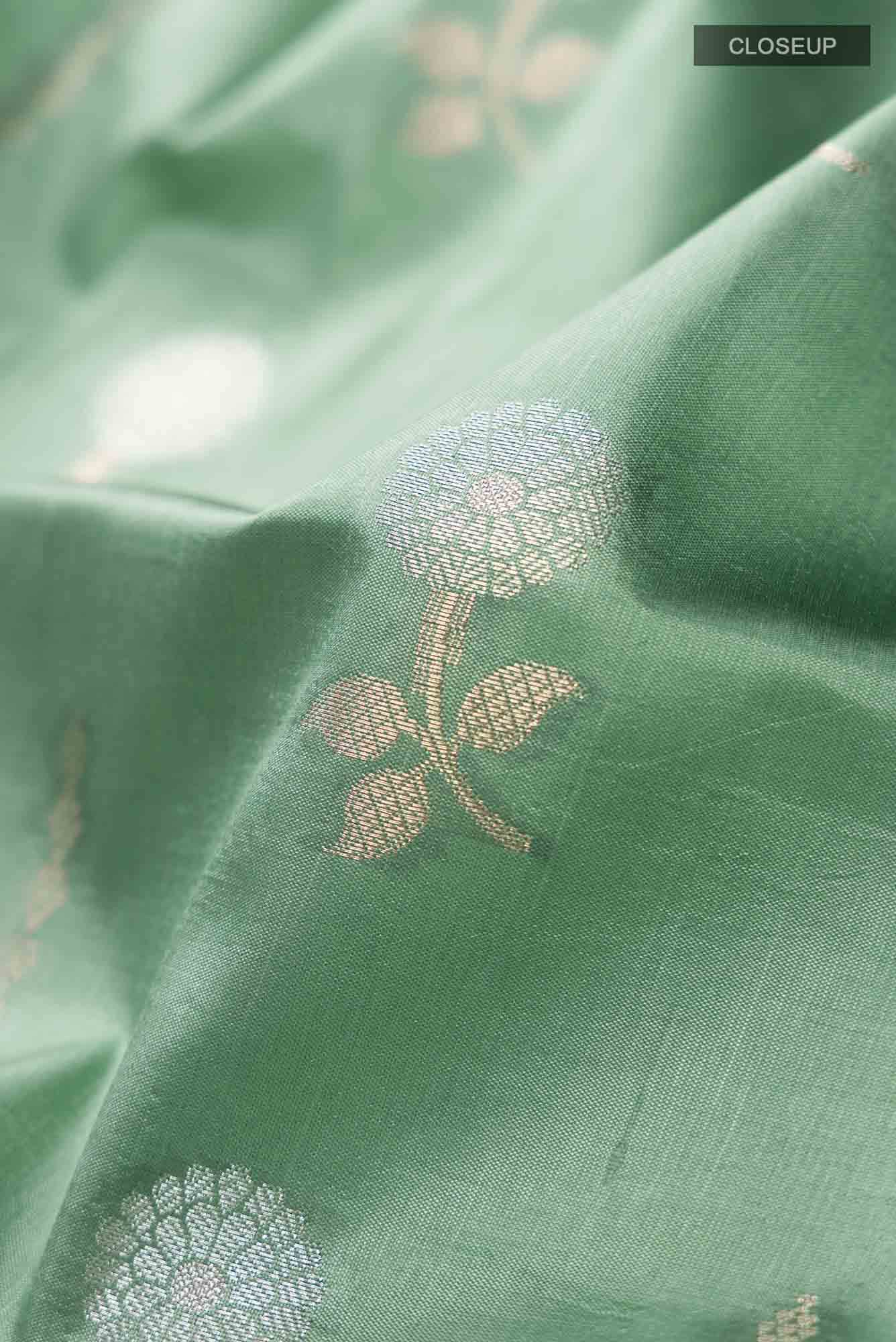 Green Banarasi Raw Silk Saree