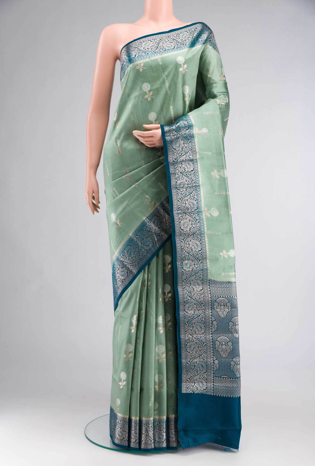 Green Banarasi Raw Silk Saree
