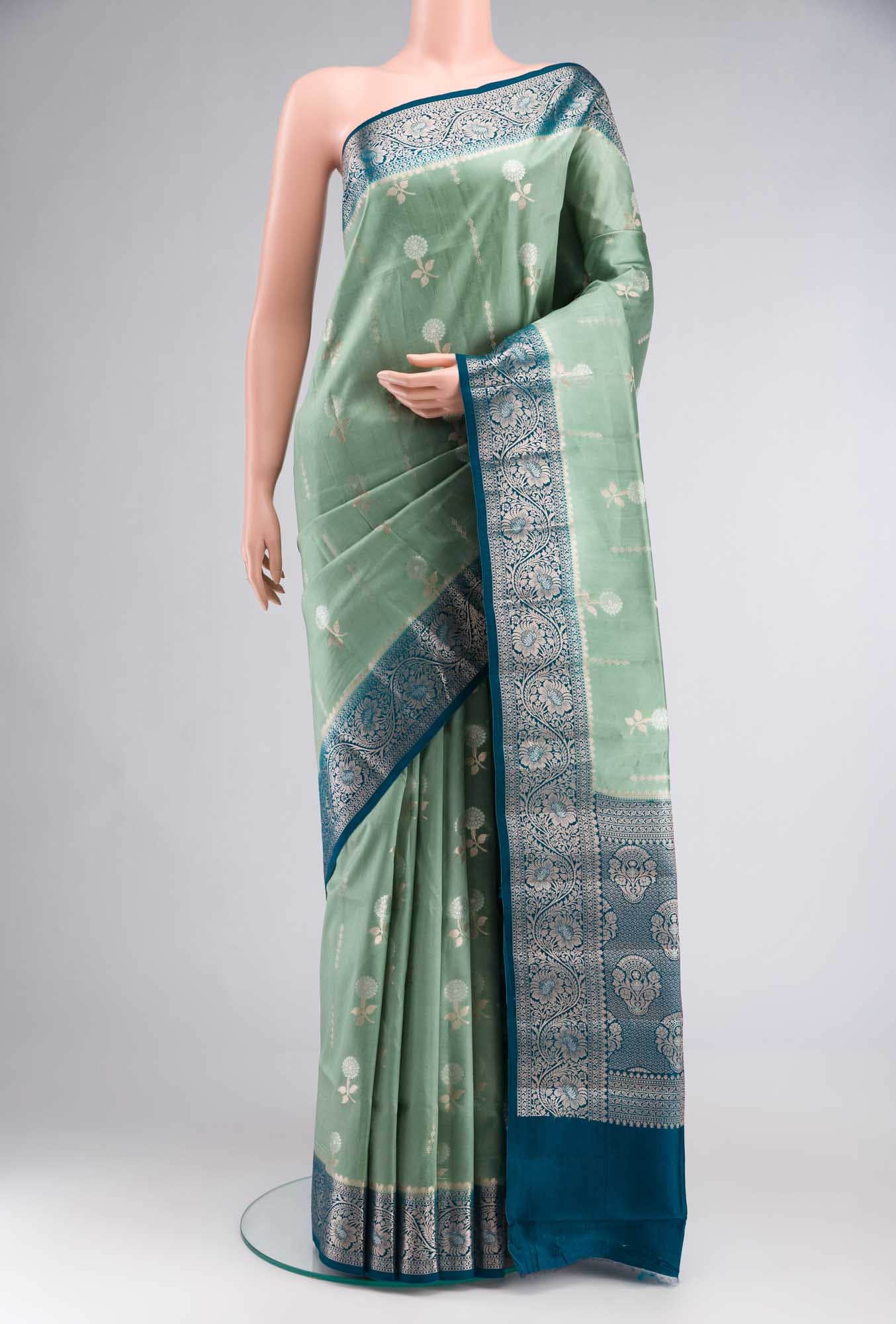 Green Banarasi Raw Silk Saree