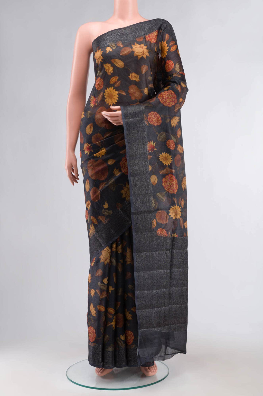 Black Banarasi Tussar Silk Saree