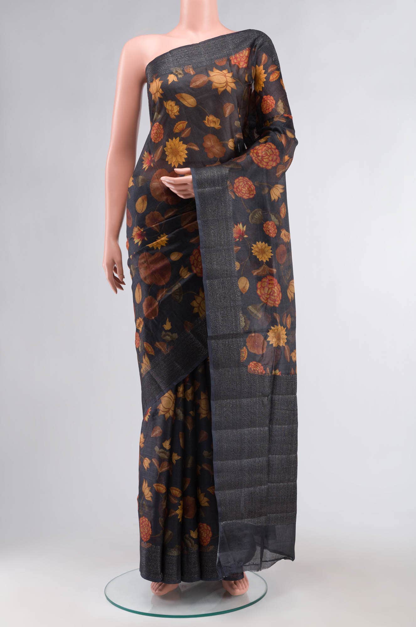Black Banarasi Tussar Silk Saree